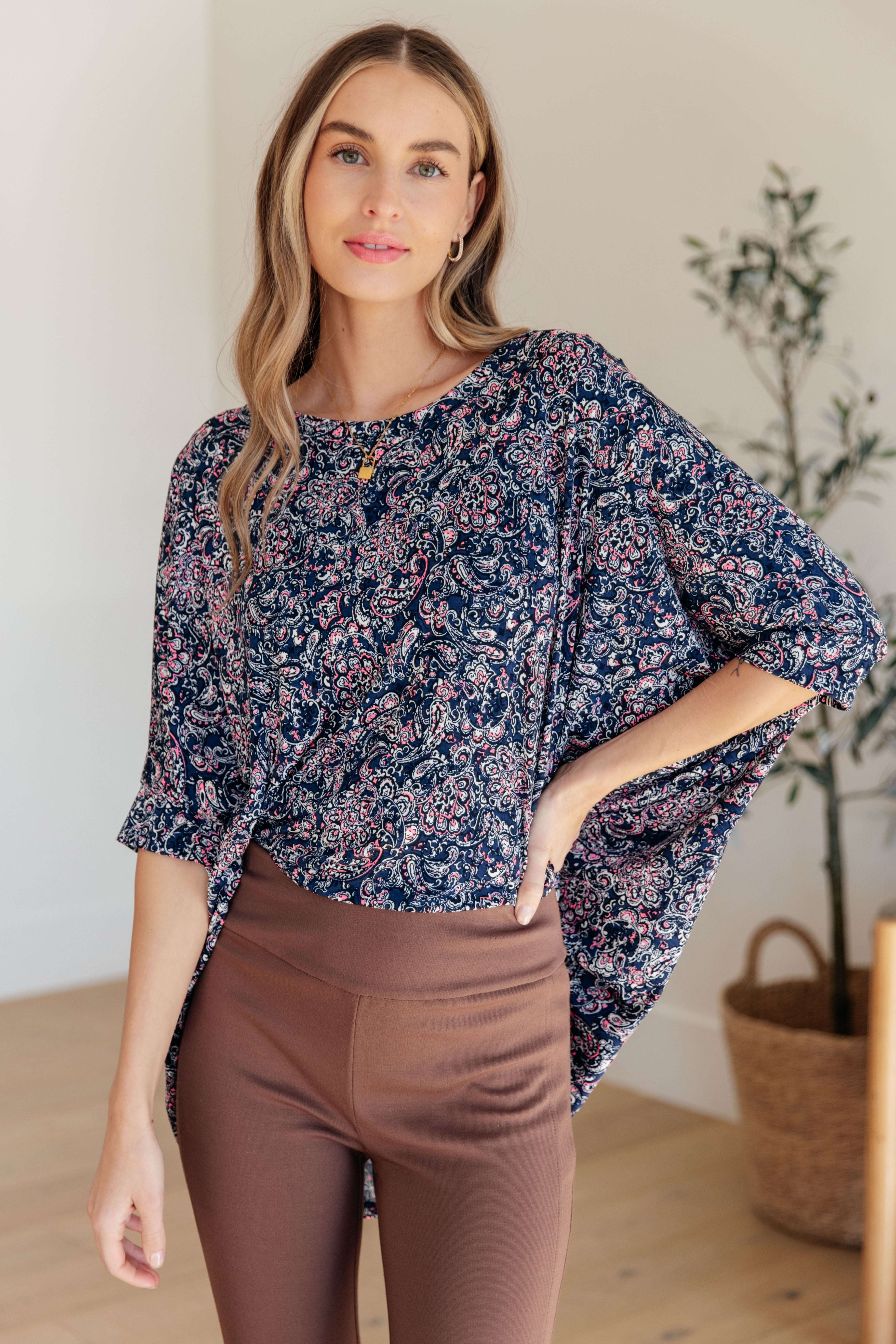 Essential Blouse in Navy Paisley Womens Ave Shops   