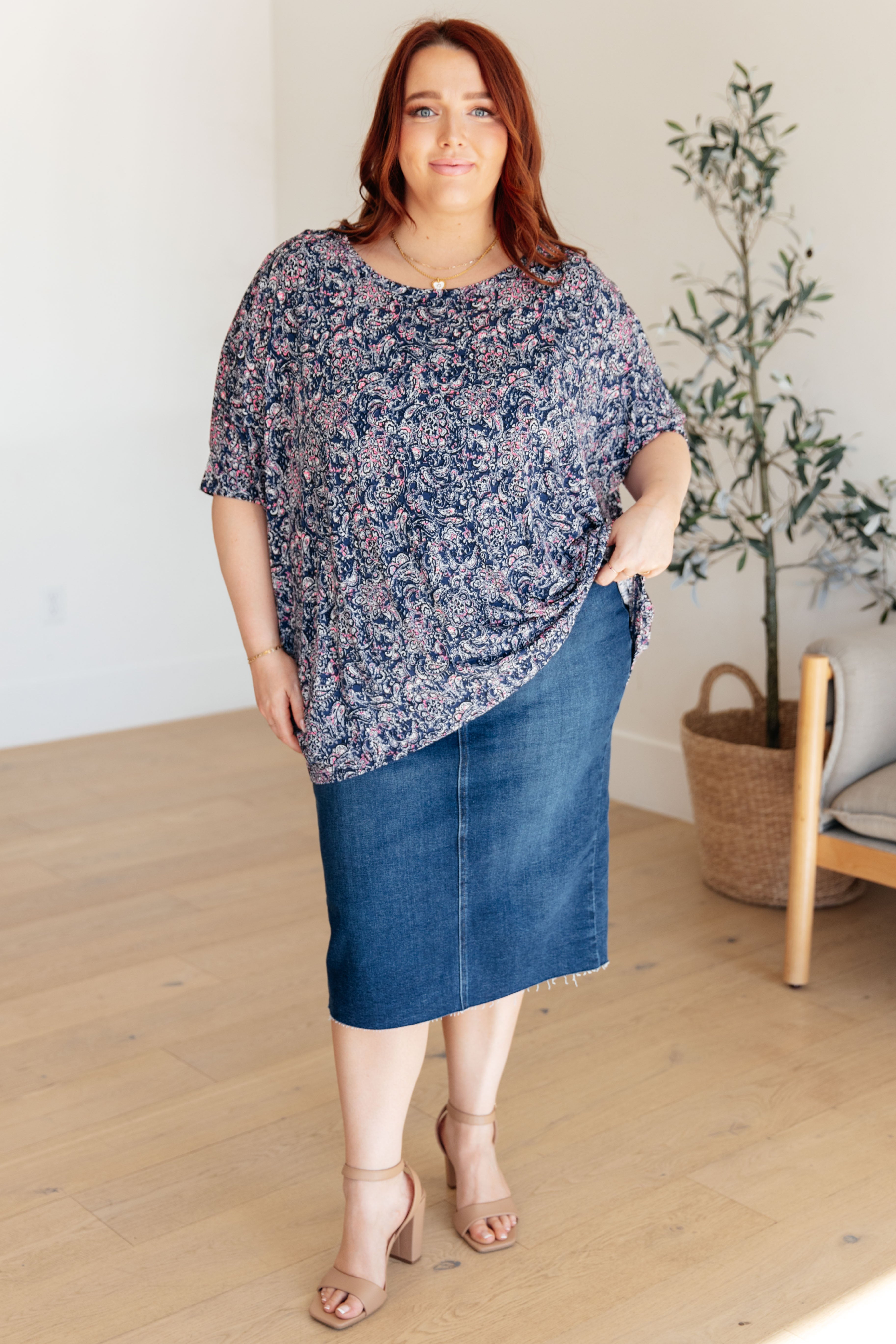 Essential Blouse in Navy Paisley Womens Ave Shops   