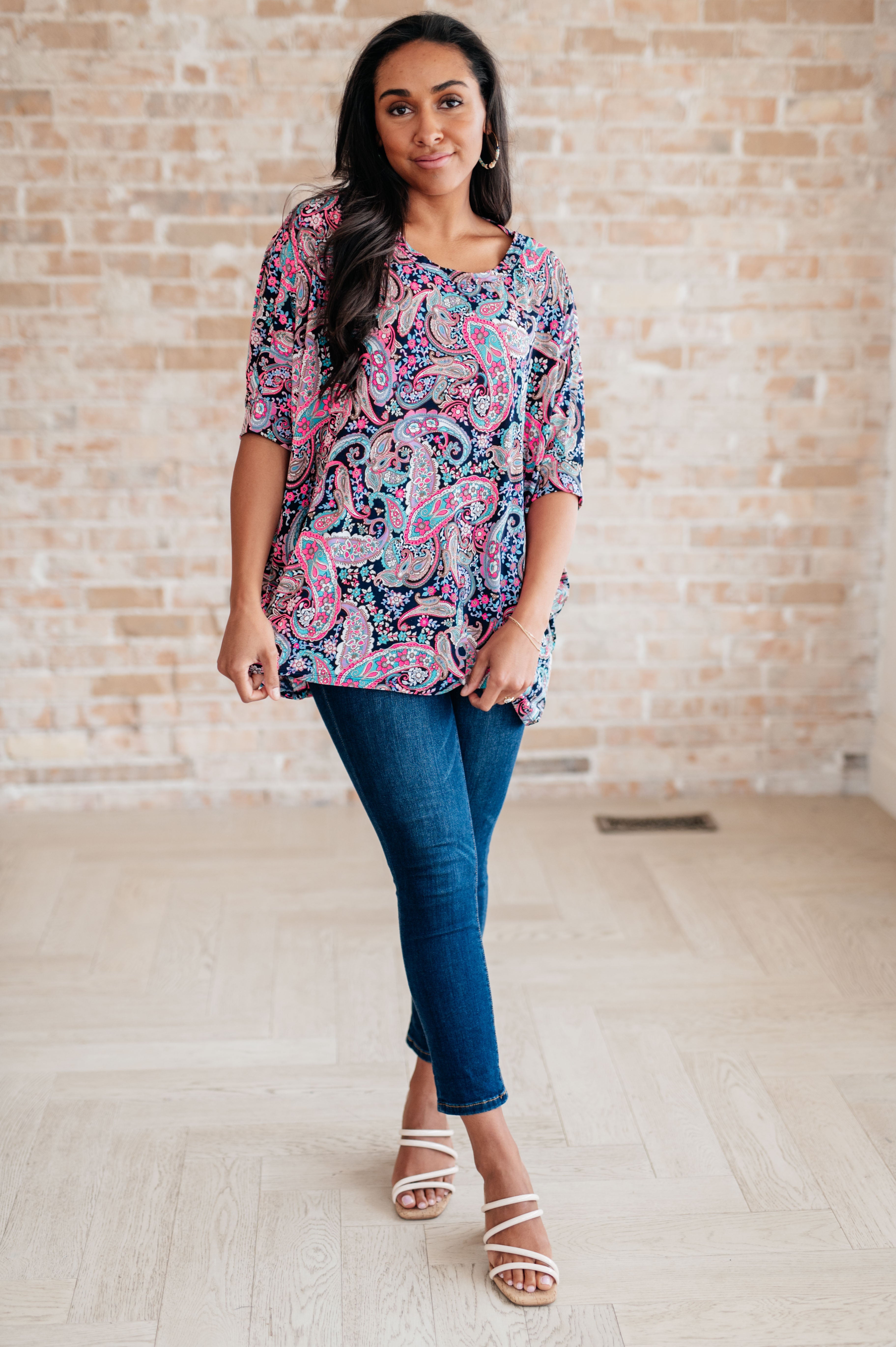 Essentially You Top in Pink Paisley Tops Ave Shops   