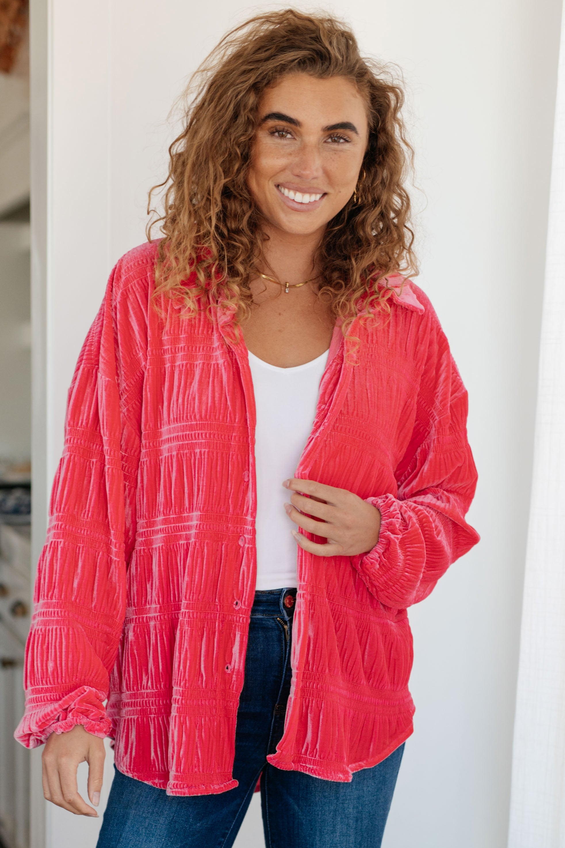 Feeling Fuchsia Velvet Button Down Womens Ave Shops   