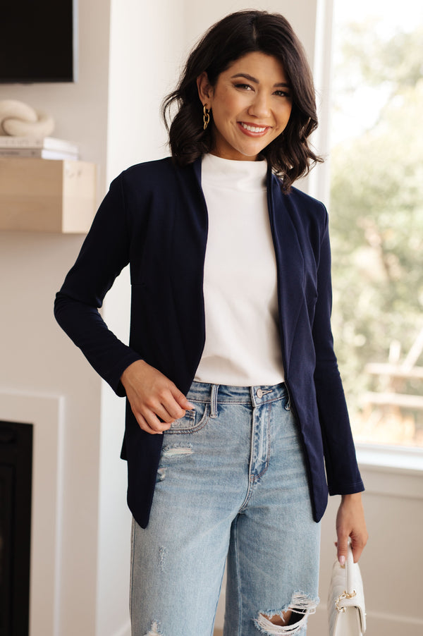 Fitted Blazer in Navy Womens Ave Shops   