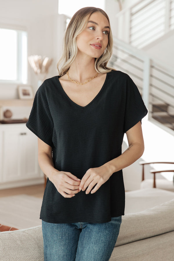 Frequently Asked Questions V-Neck Top in Black Womens Ave Shops   
