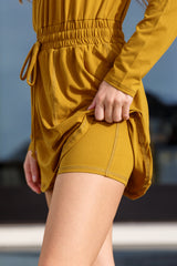 Getting Out Long Sleeve Hoodie Romper Gold Spice Athleisure Ave Shops   