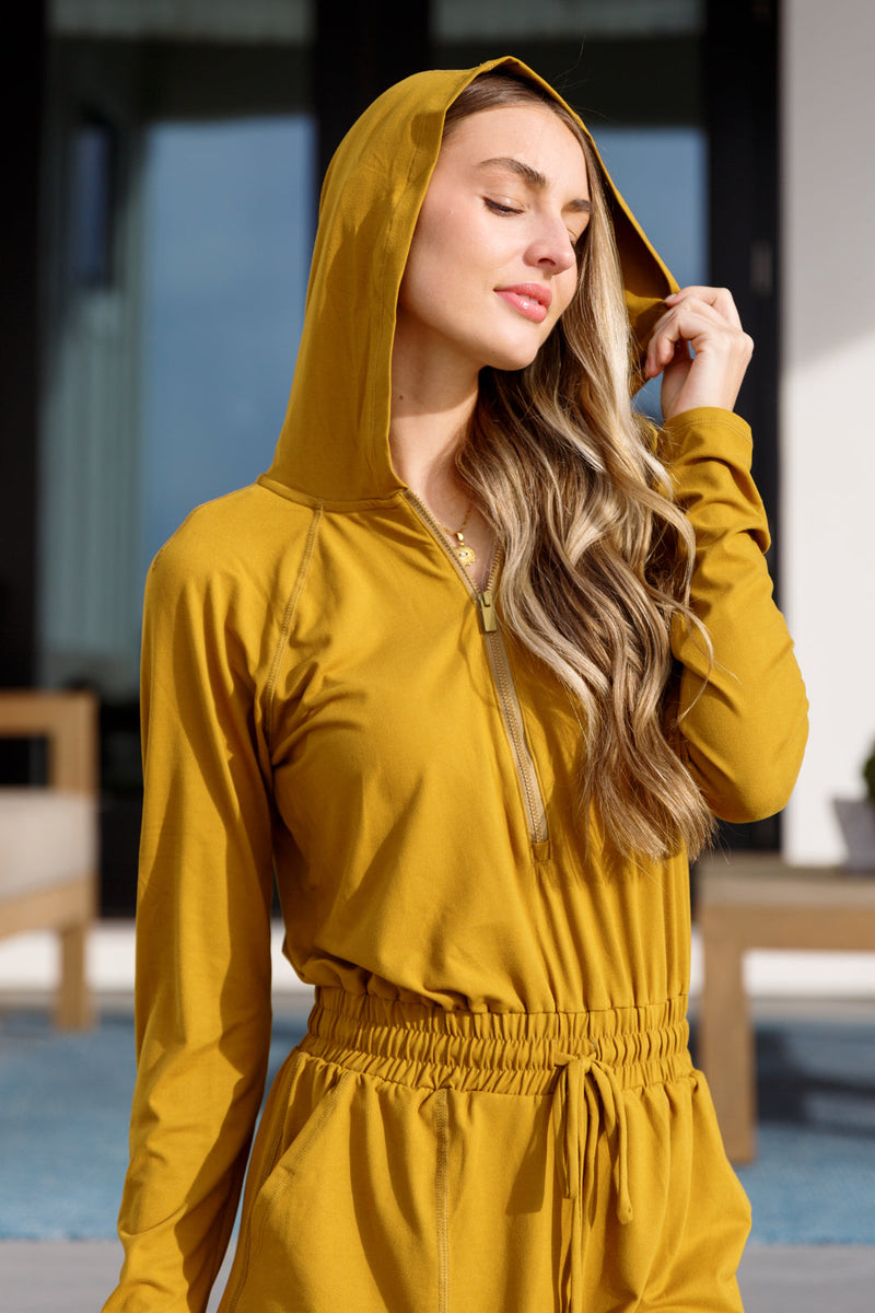 Getting Out Long Sleeve Hoodie Romper Gold Spice Athleisure Ave Shops   