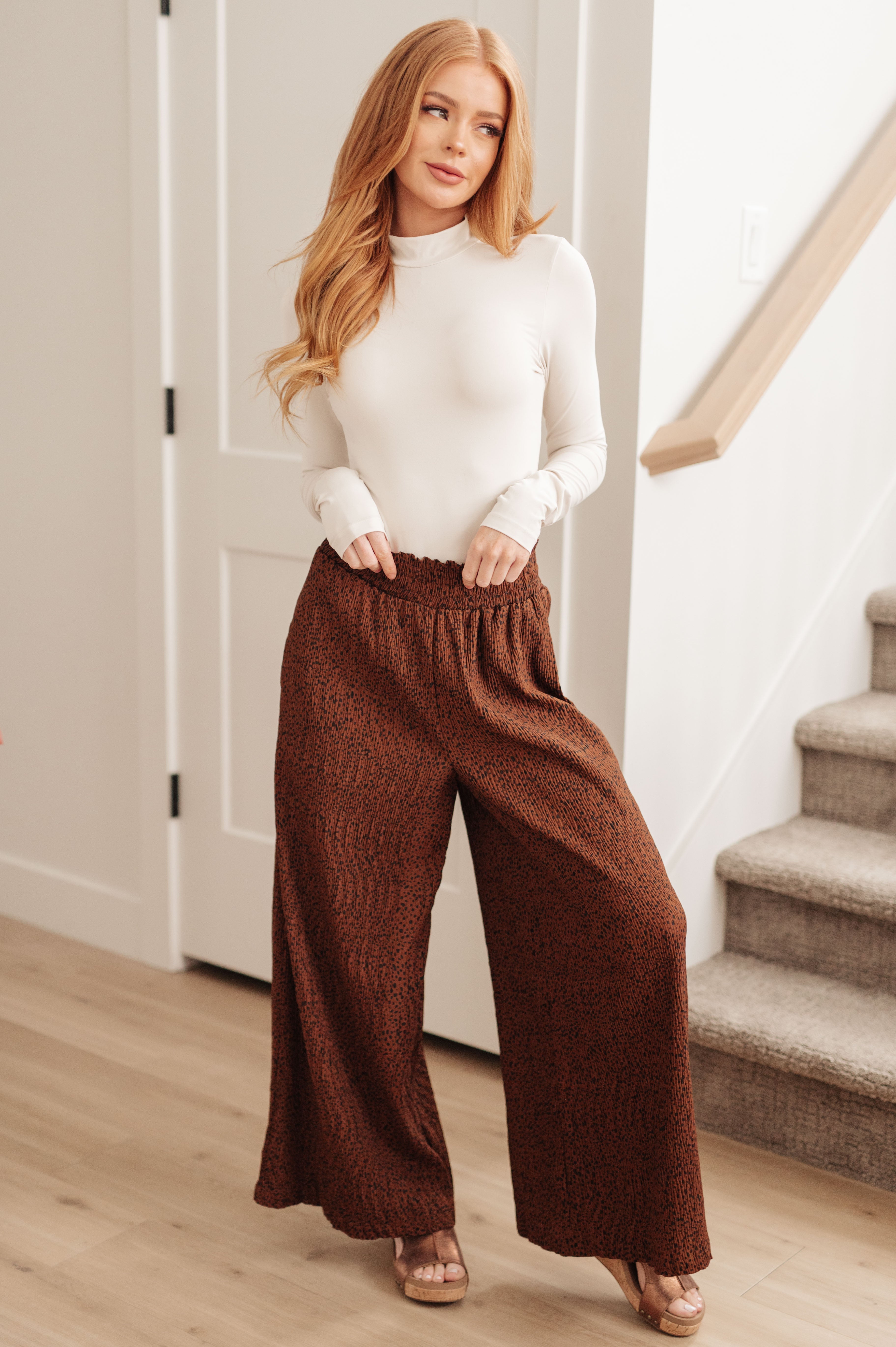 Harmony High Rise Wide Leg Pants in Brown Womens Ave Shops   