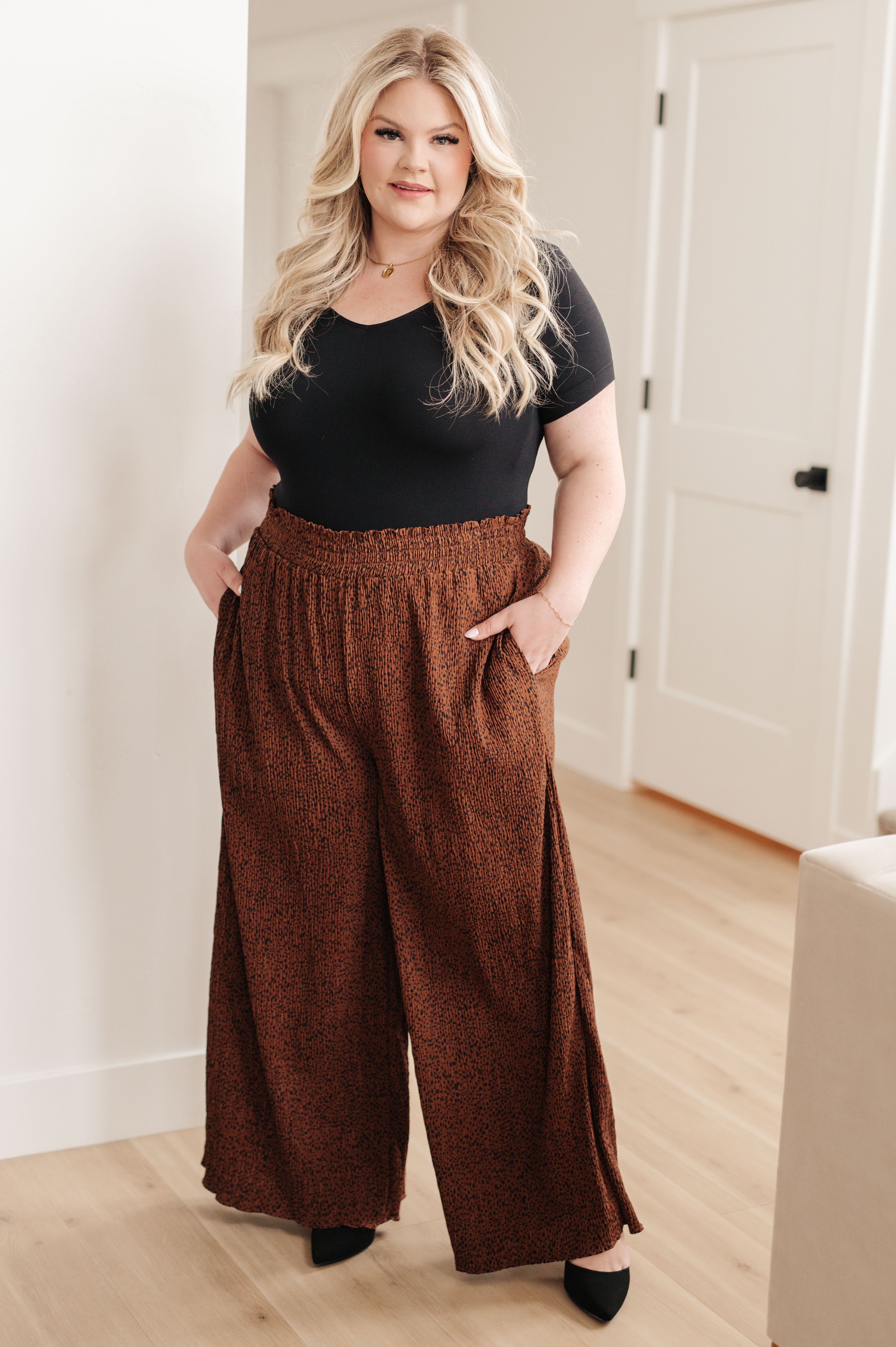 Harmony High Rise Wide Leg Pants in Brown Womens Ave Shops   