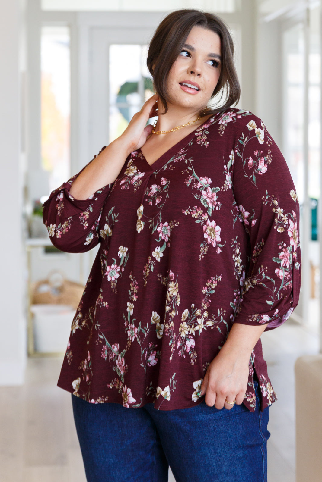 Hometown Classic Top in Wine Floral Womens Ave Shops   