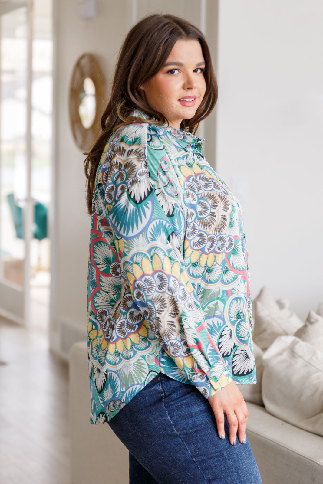 In the Willows Button Up Blouse in Teal Paisley Womens Ave Shops   