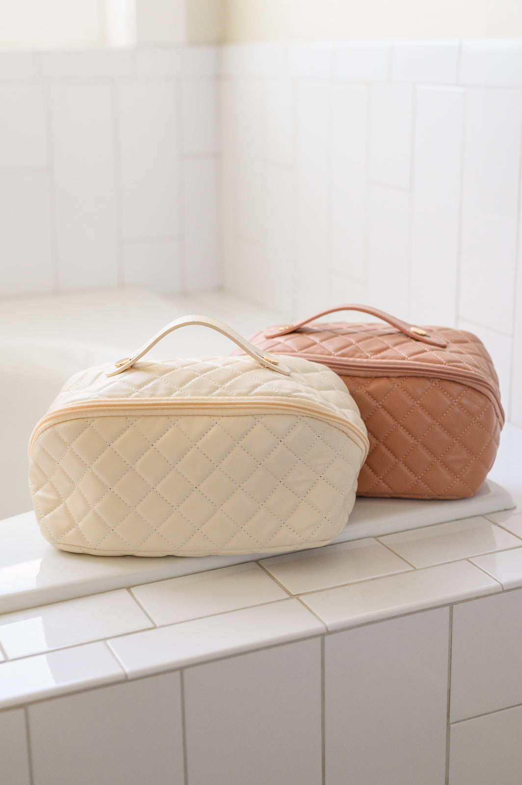 Large Capacity Quilted Makeup Bag in Cream Home & Decor Ave Shops   