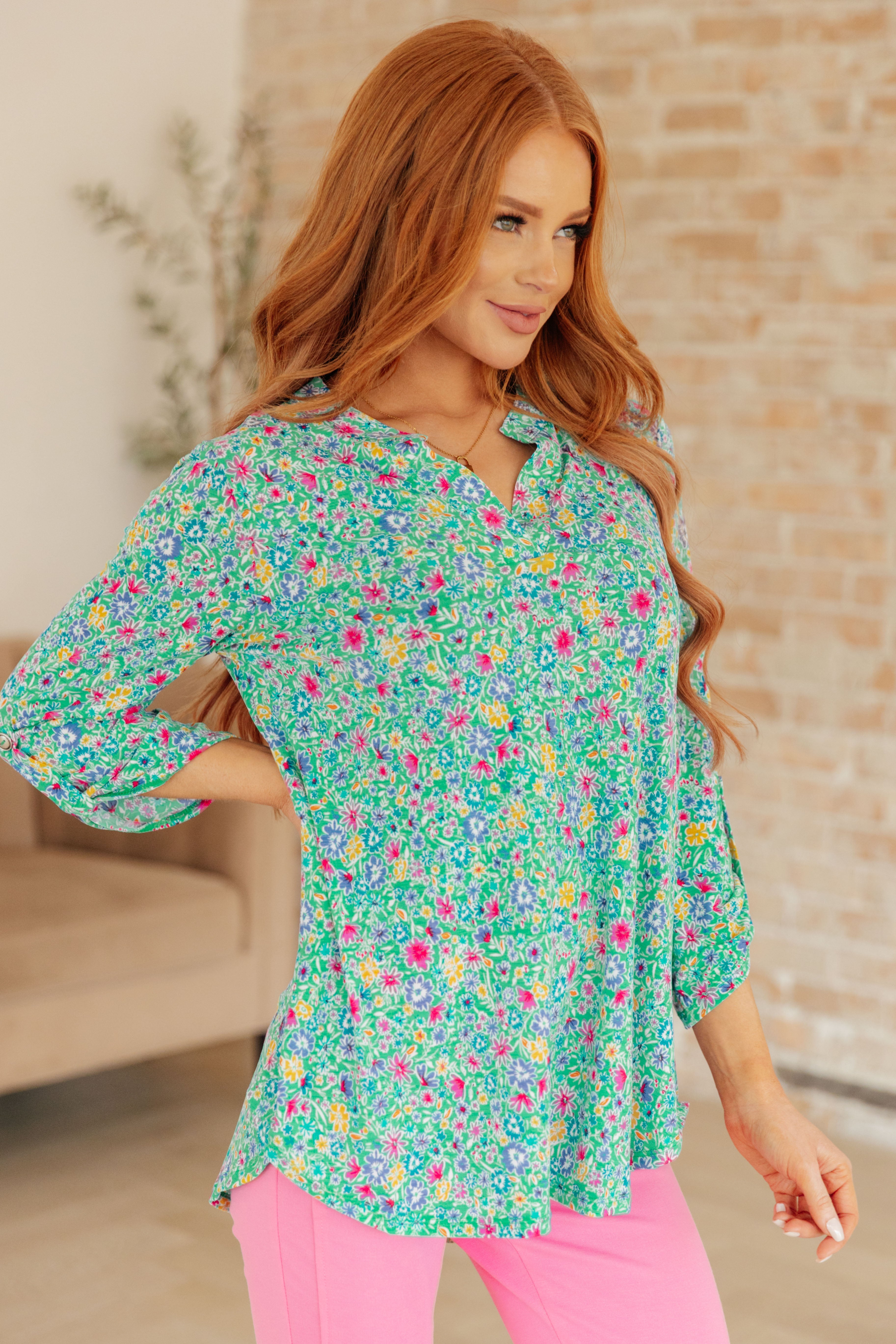 Lizzy Top in Emerald Floral Tops Ave Shops   