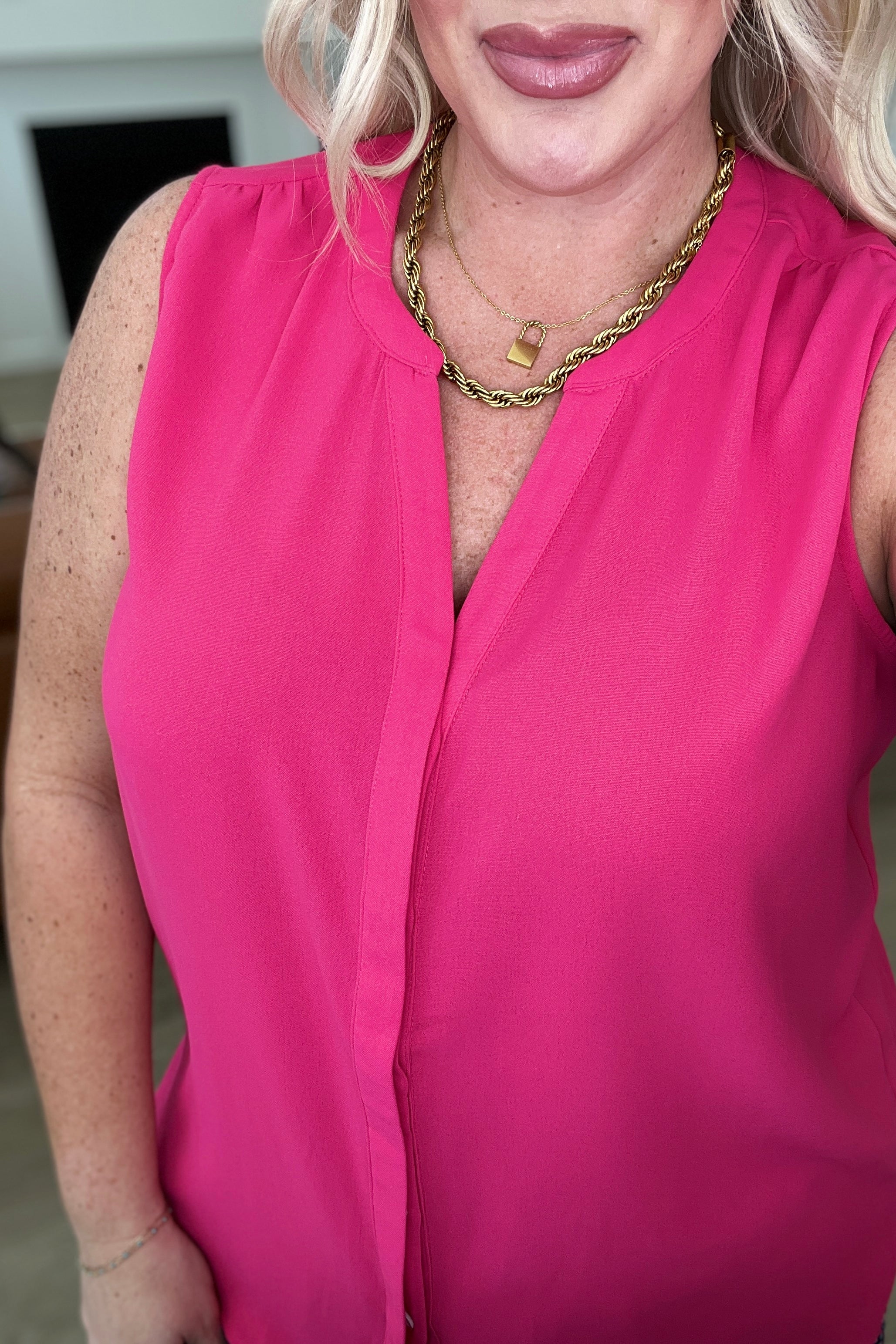 Love Me Now Sleeveless Blouse in Hot Pink Tops Ave Shops   