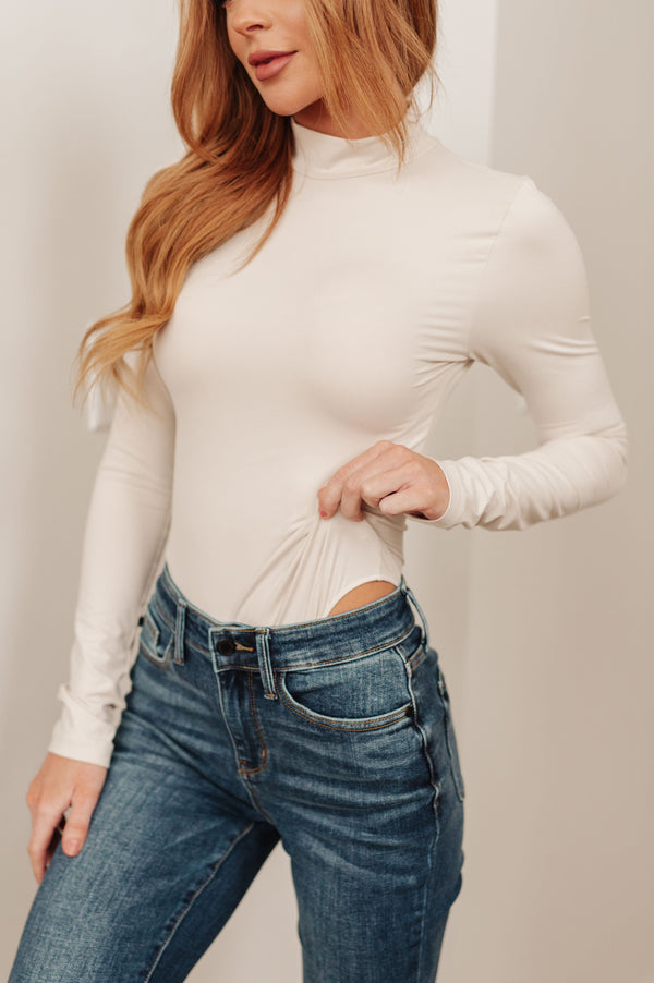 Simple Situation Mock Neck Bodysuit in White Pearl Womens Ave Shops   