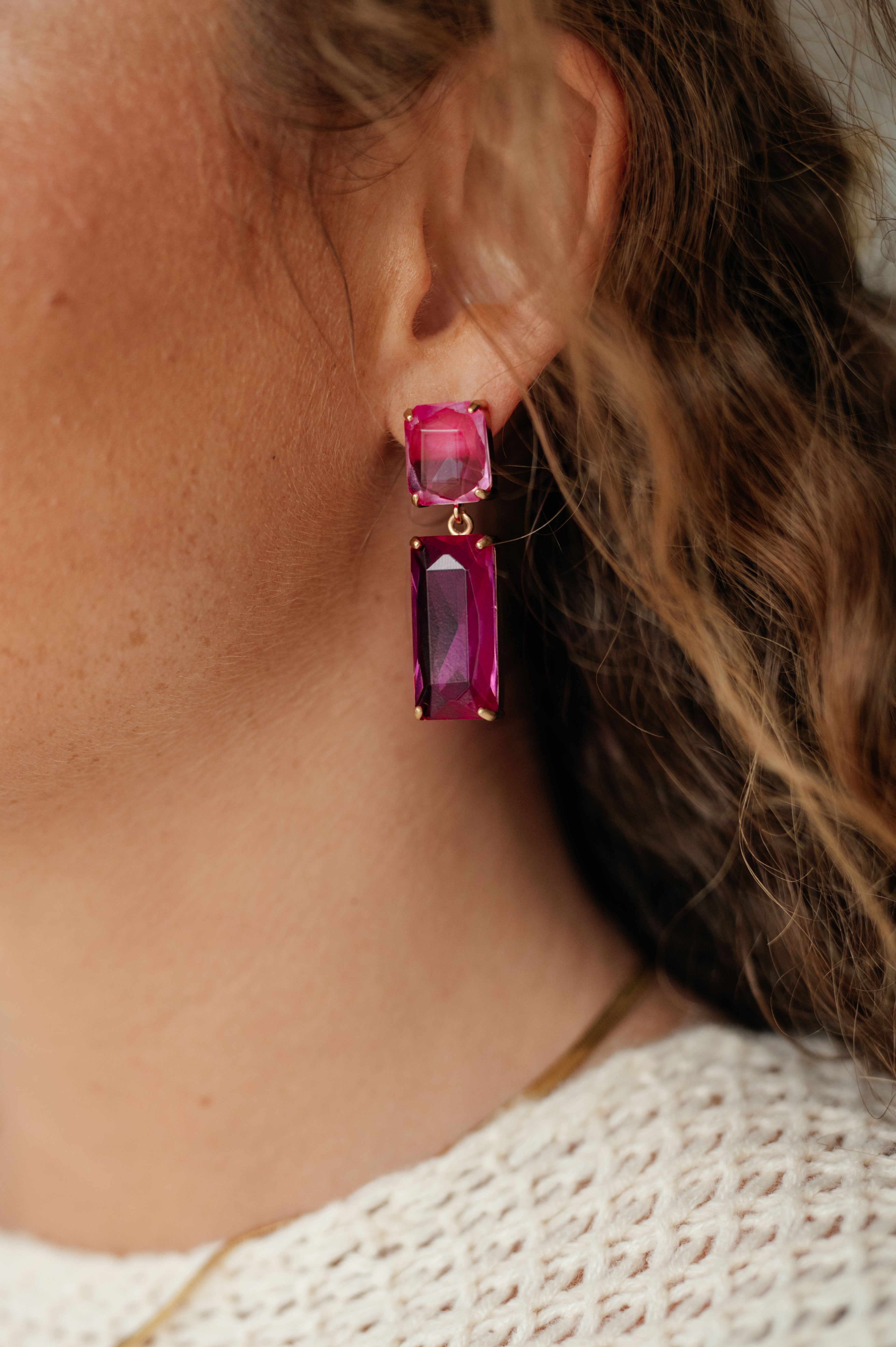 Sparkly Spirit Rectangle Crystal Earrings in Pink Womens Ave Shops   