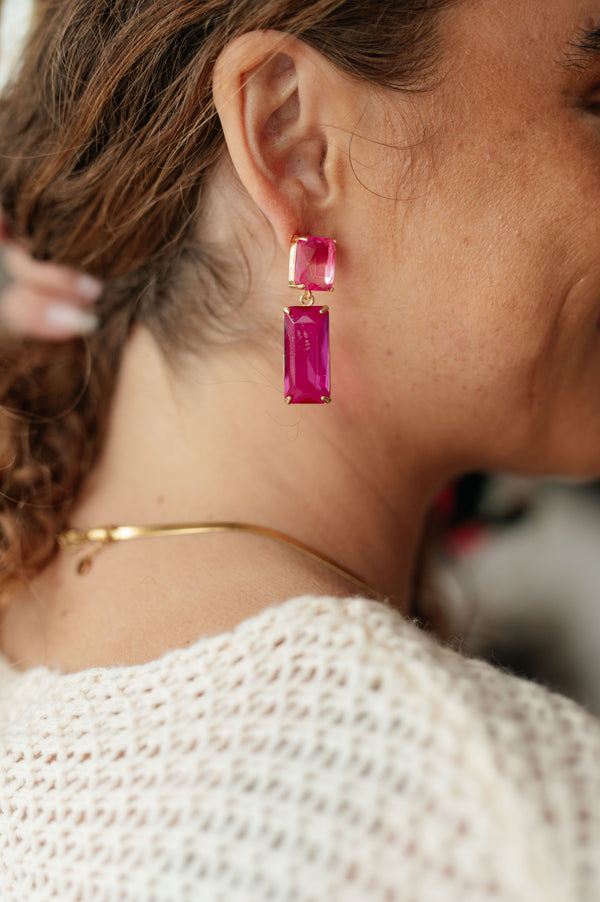 Sparkly Spirit Rectangle Crystal Earrings in Pink Womens Ave Shops   