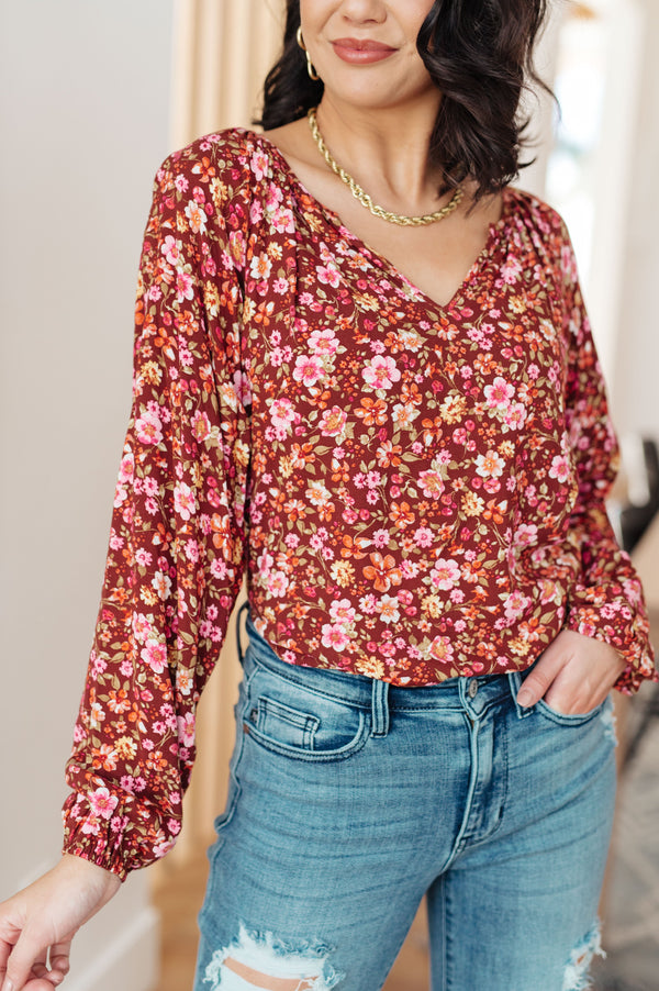 Sunday Brunch Blouse in Rust Floral Womens Ave Shops   