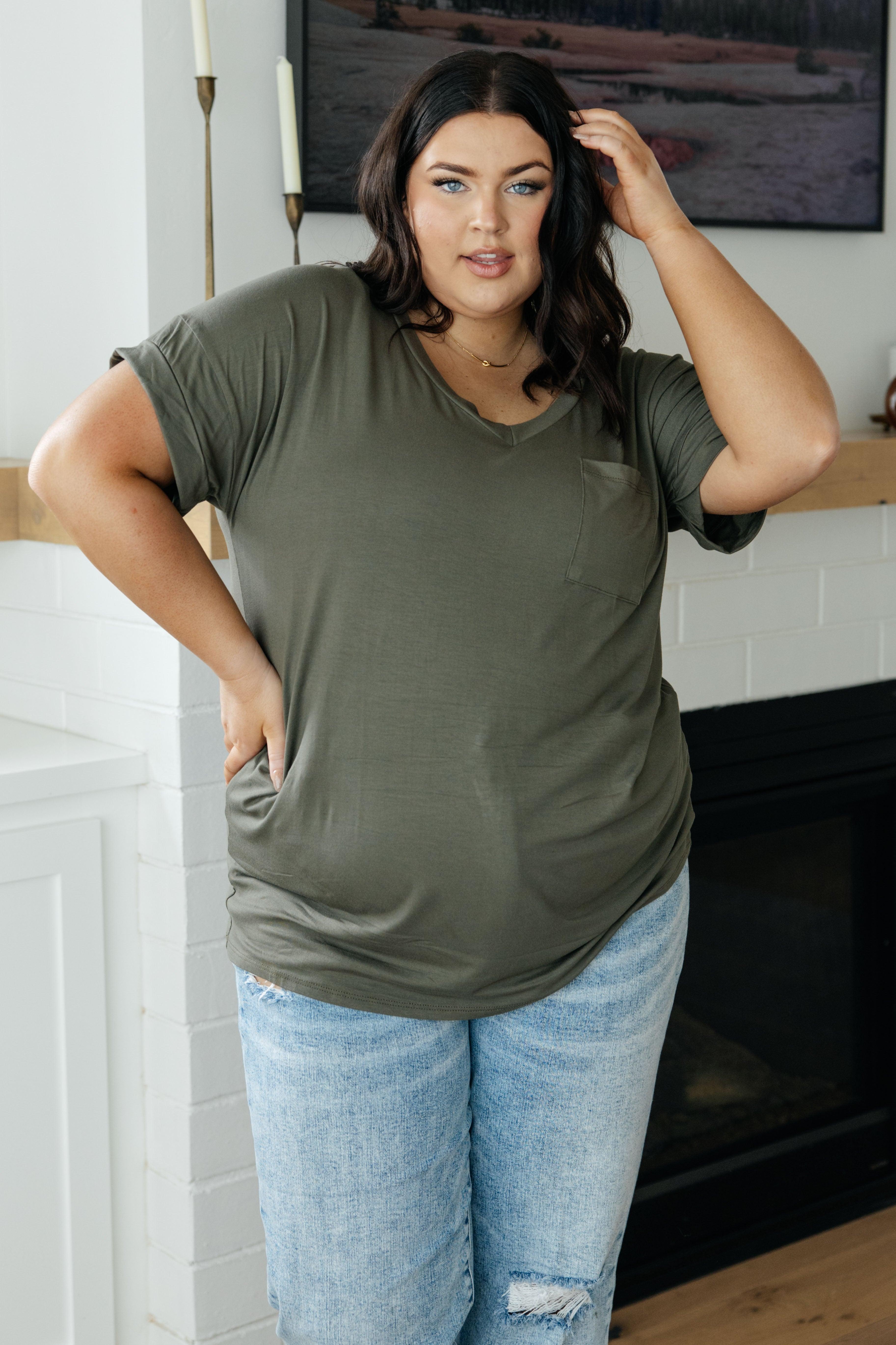 Absolute Favorite V-Neck Top in Olive Womens Ave Shops   