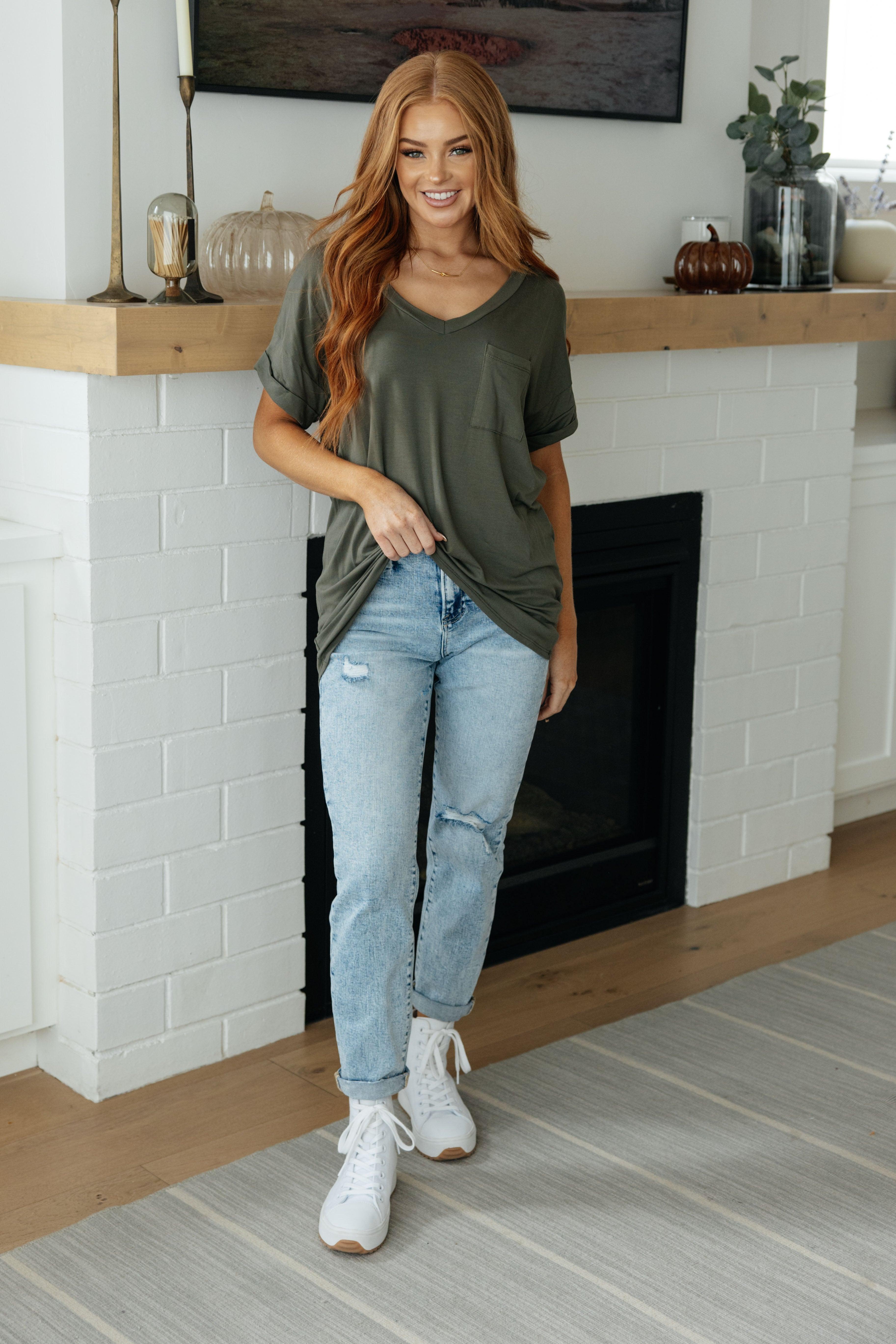 Absolute Favorite V-Neck Top in Olive Womens Ave Shops   