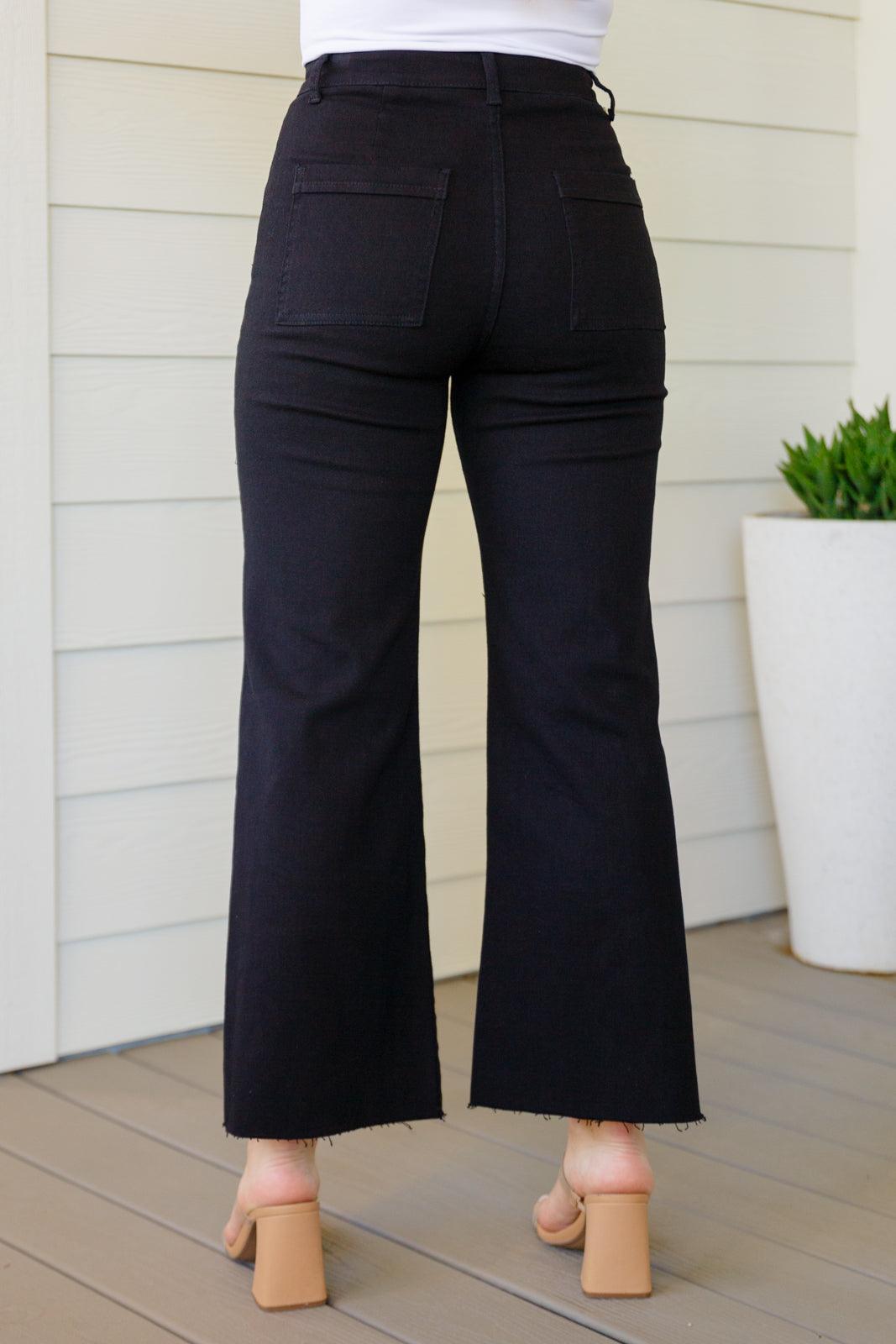 August High Rise Wide Leg Crop Jeans in Black Womens Ave Shops   