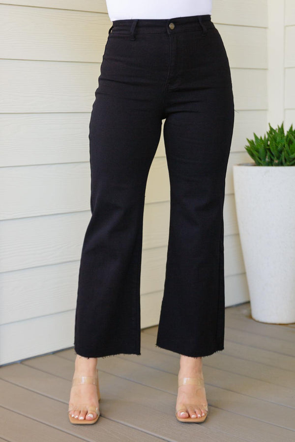 August High Rise Wide Leg Crop Jeans in Black Womens Ave Shops   