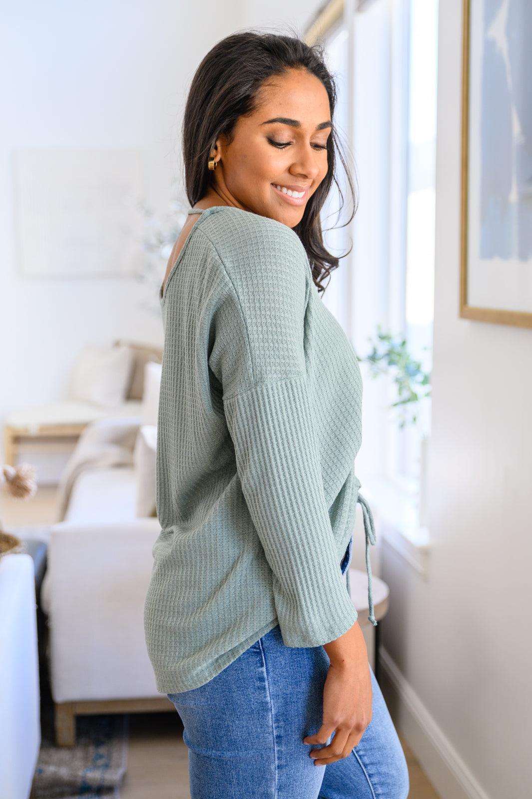 Austin Waffle Knit Basic Top In Sage Womens Ave Shops   