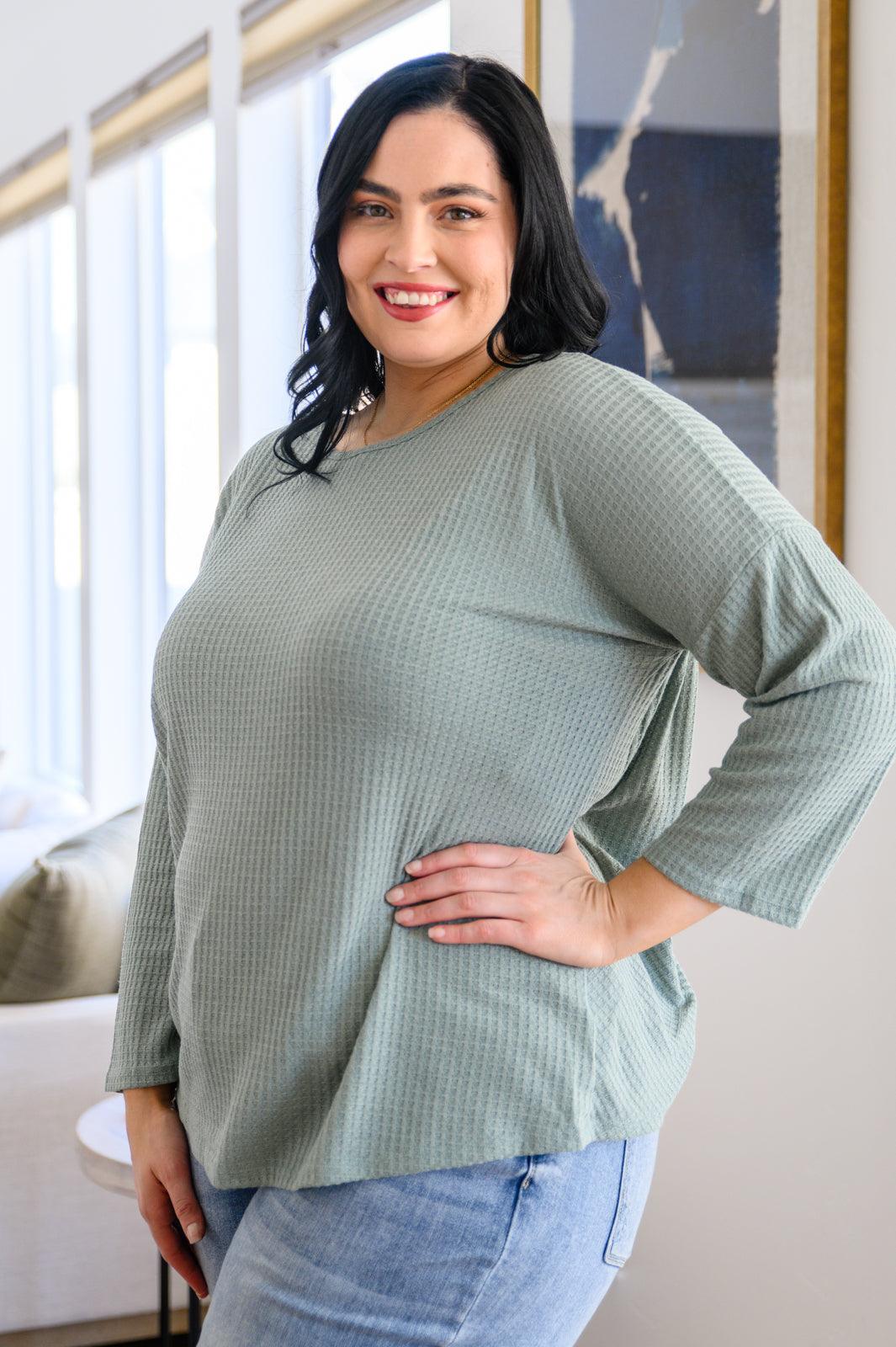 Austin Waffle Knit Basic Top In Sage Womens Ave Shops   