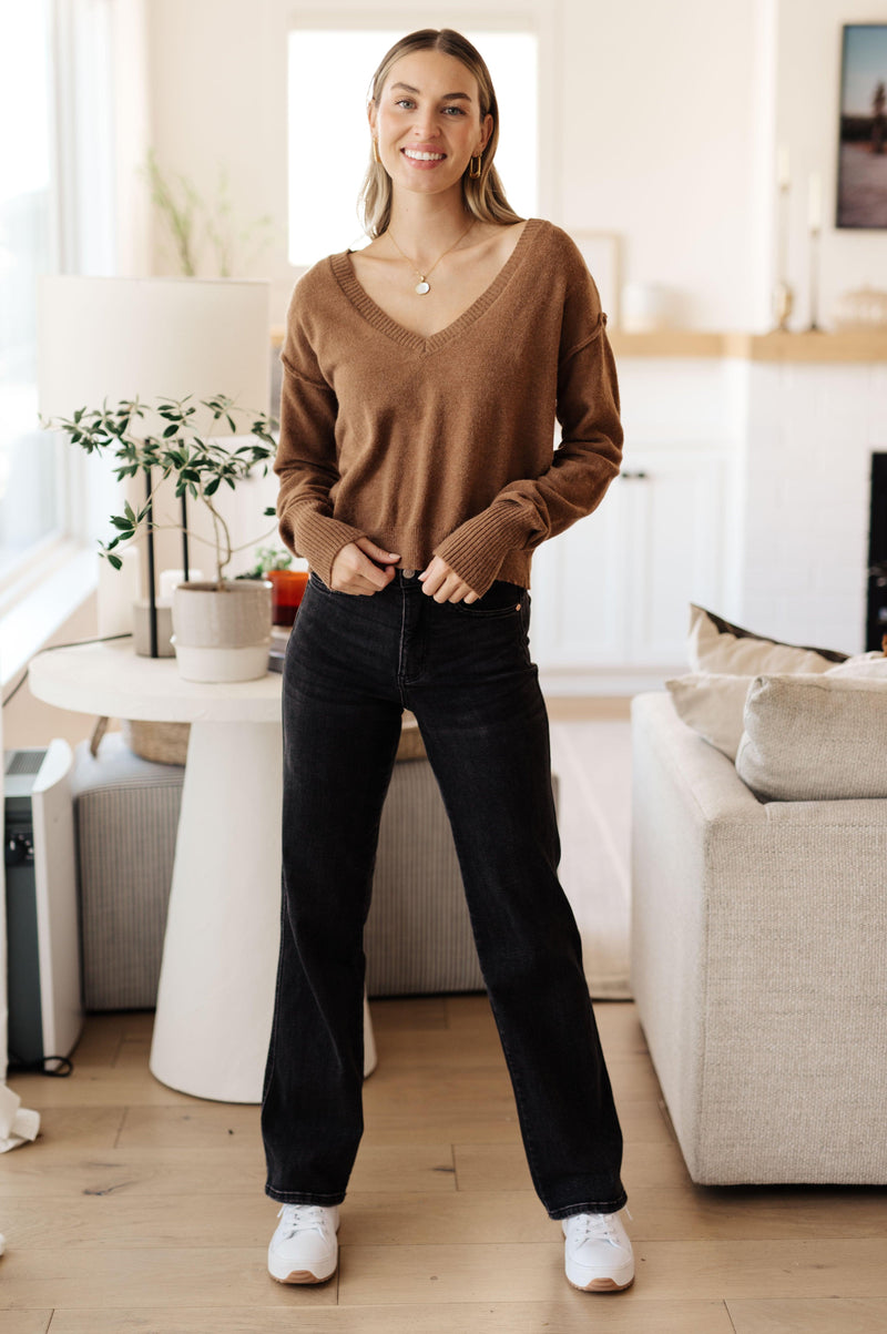 Back to Life V-Neck Sweater in Mocha Womens Ave Shops   