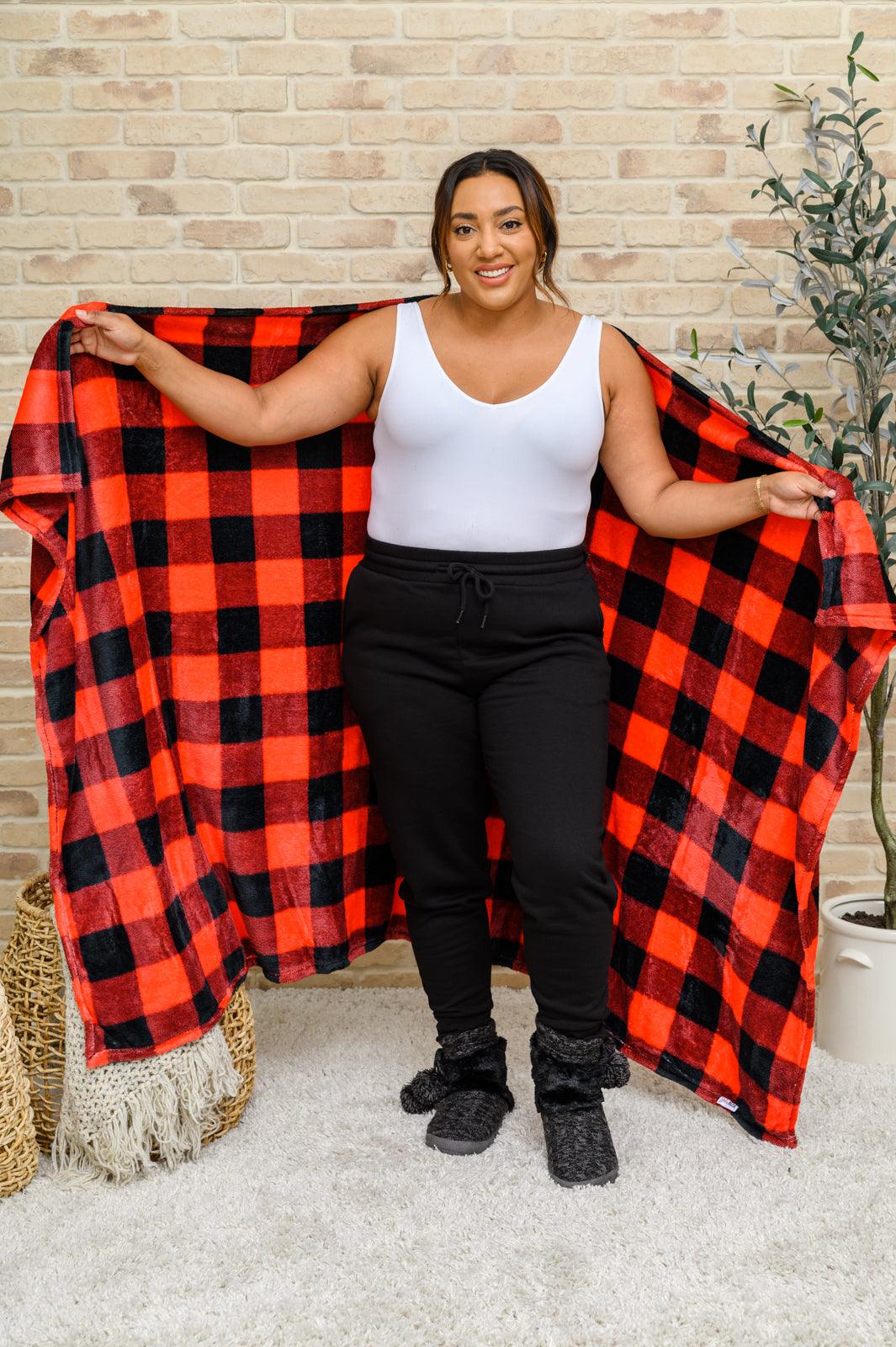 Buffalo Plaid Blanket In Red & Black Womens Ave Shops   