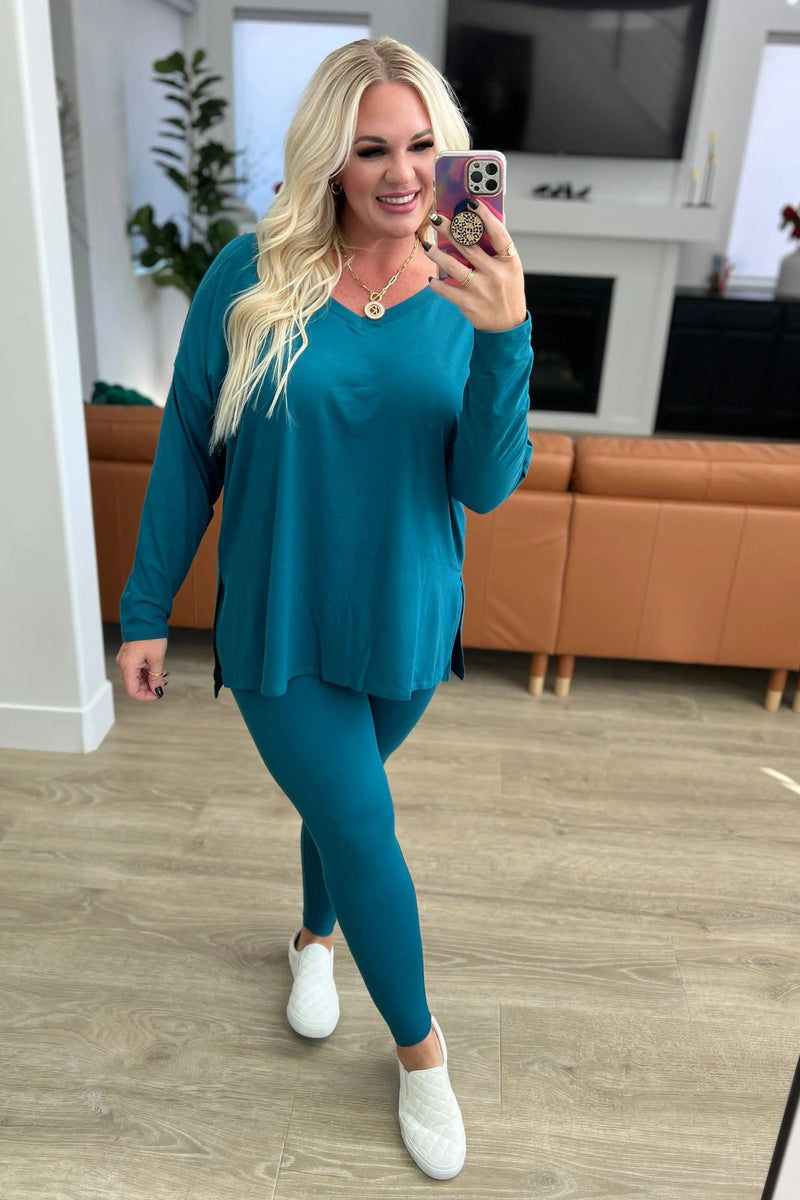 Buttery Soft V-Neck Long Sleeve Loungewear Set in Teal Womens Ave Shops   