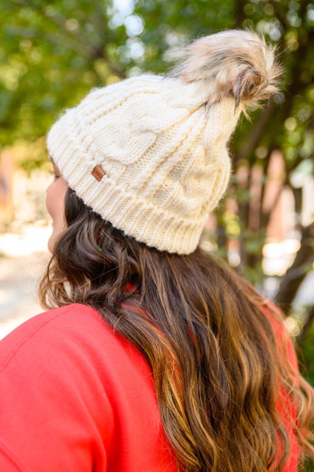 Cable Knit Cuffed Beanie In Ivory Womens Ave Shops   