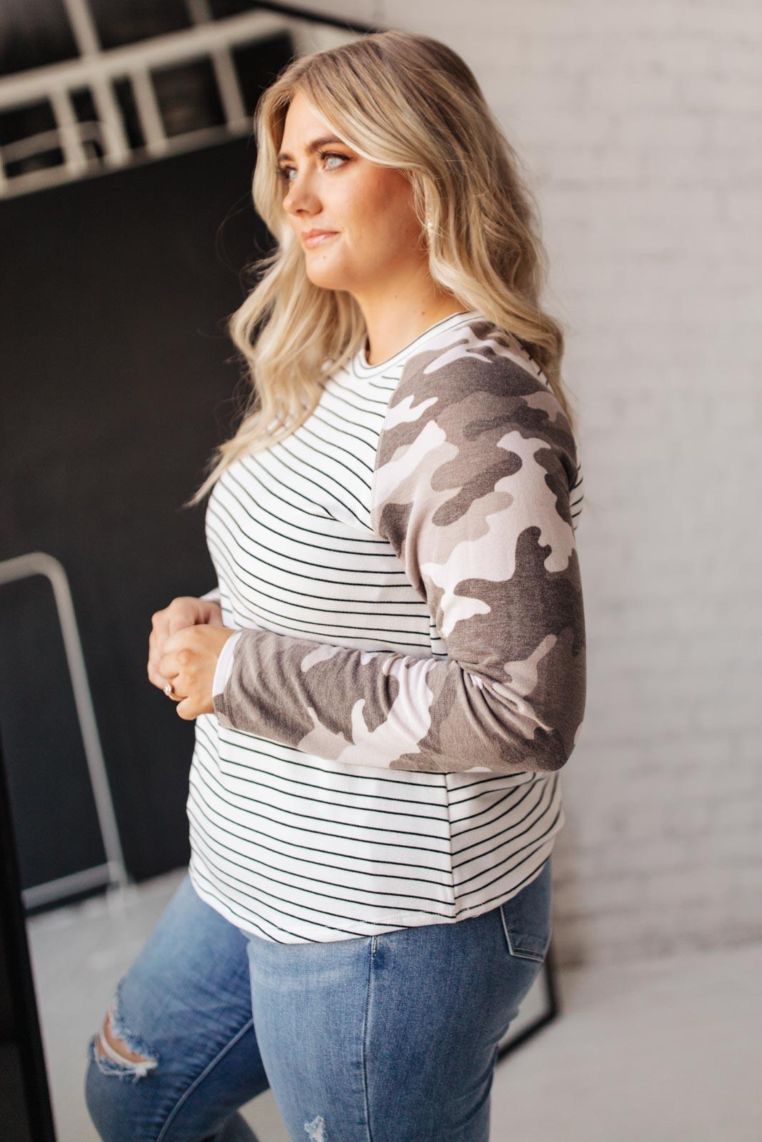 Camo & Stripes Raglan Top Womens Ave Shops   