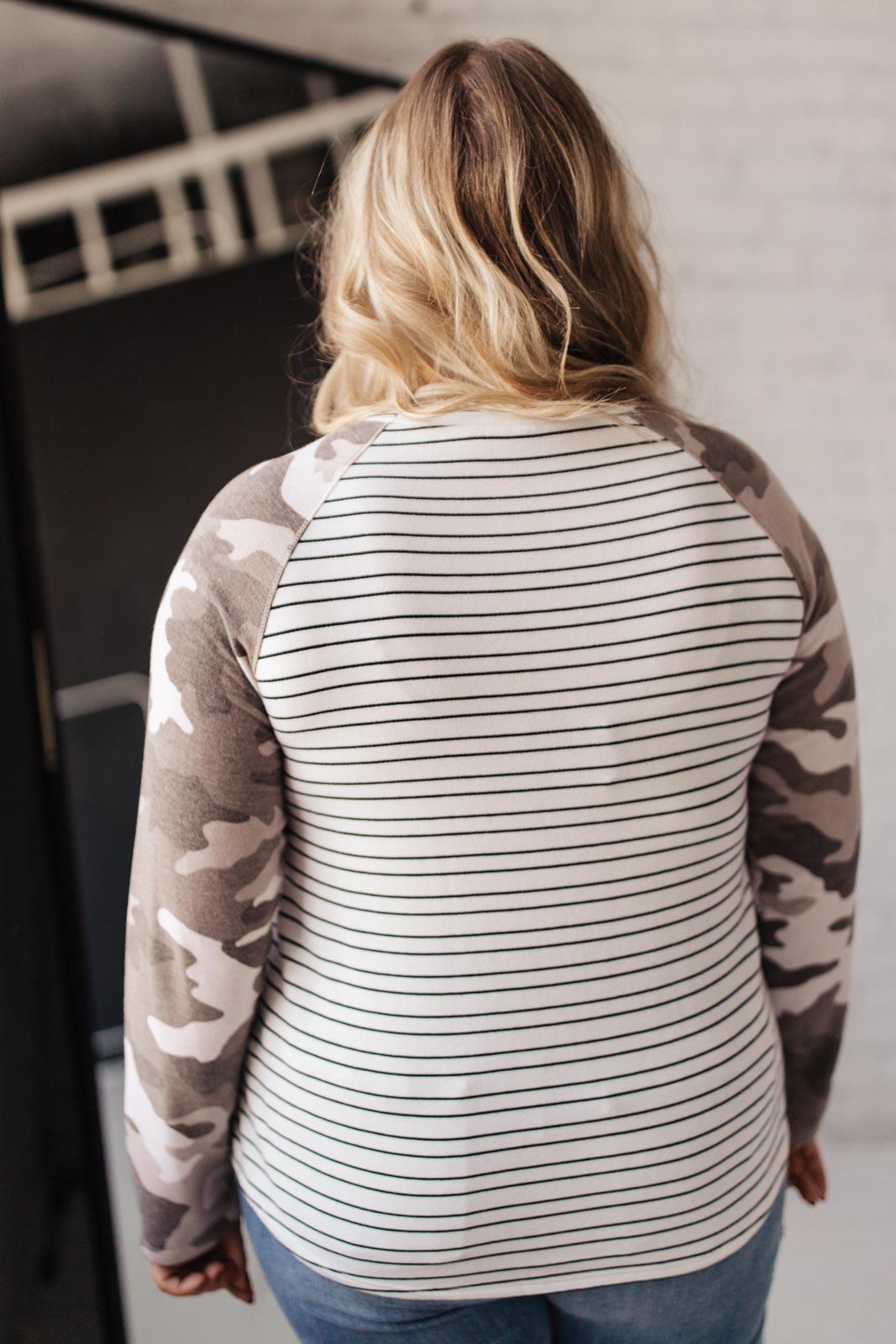 Camo & Stripes Raglan Top Womens Ave Shops   