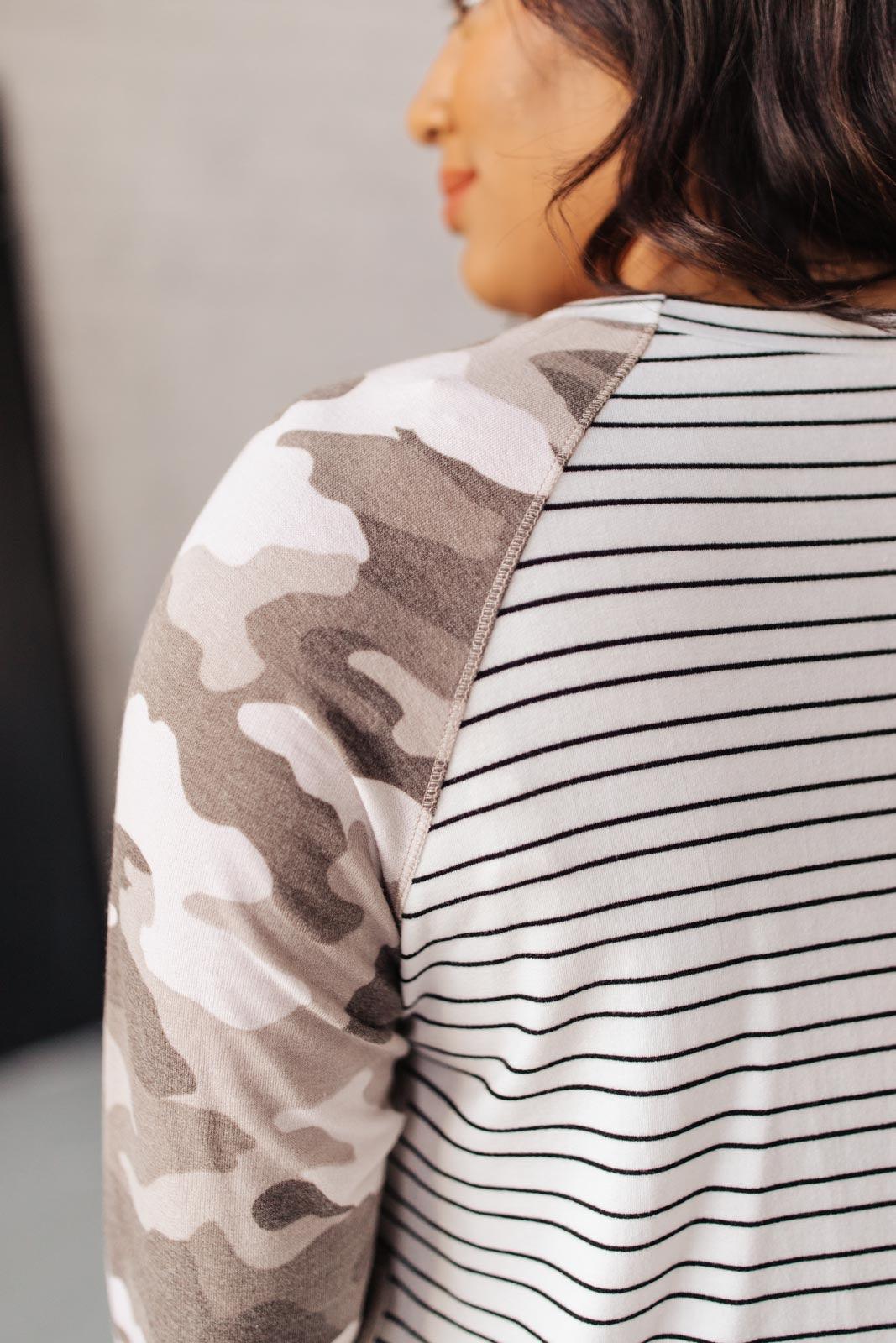 Camo & Stripes Raglan Top Womens Ave Shops   