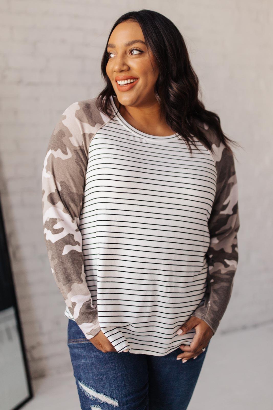 Camo & Stripes Raglan Top Womens Ave Shops   