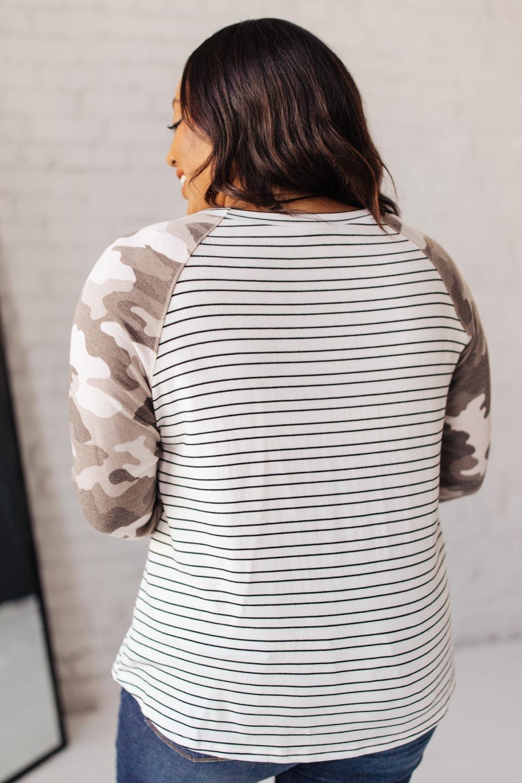 Camo & Stripes Raglan Top Womens Ave Shops   