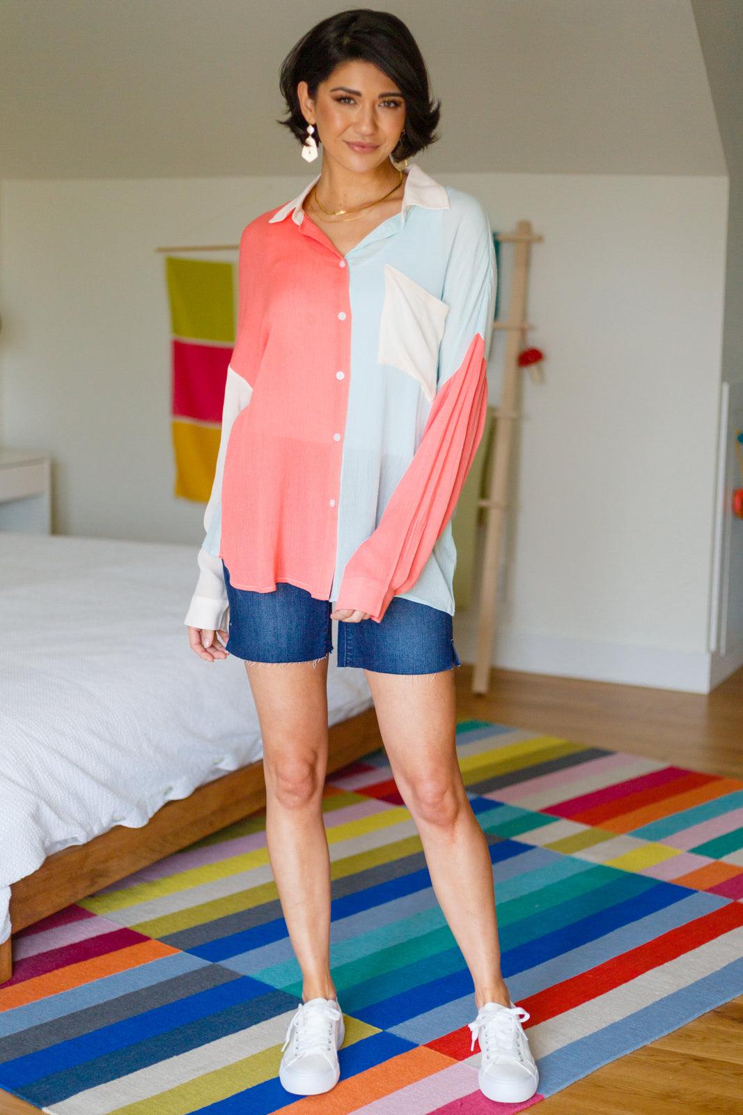 Capture The Day Two Toned Button Up Womens Ave Shops   