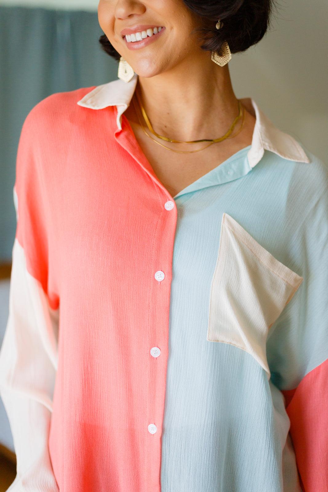 Capture The Day Two Toned Button Up Womens Ave Shops   