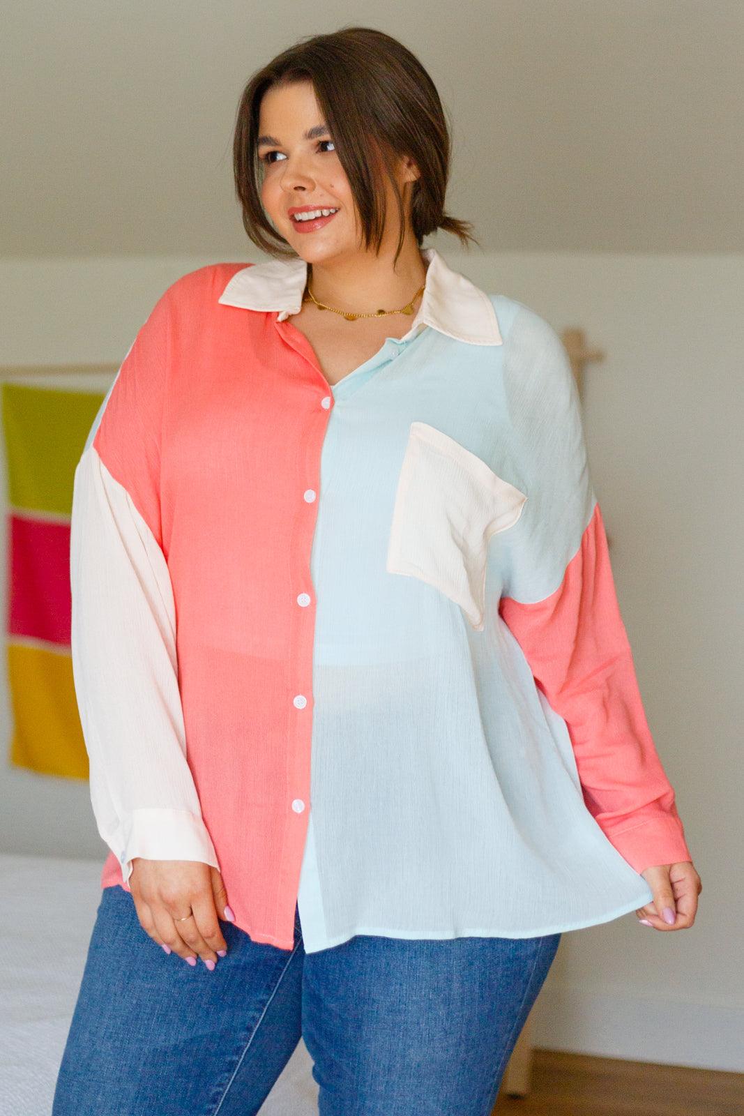 Capture The Day Two Toned Button Up Womens Ave Shops   