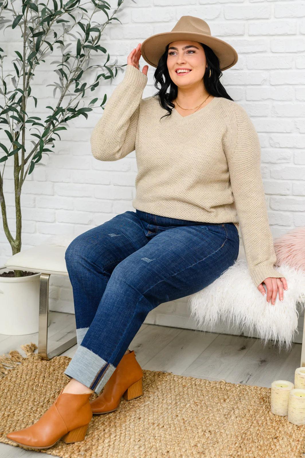 Chai Latte V-Neck Sweater in Oatmeal Womens Ave Shops   