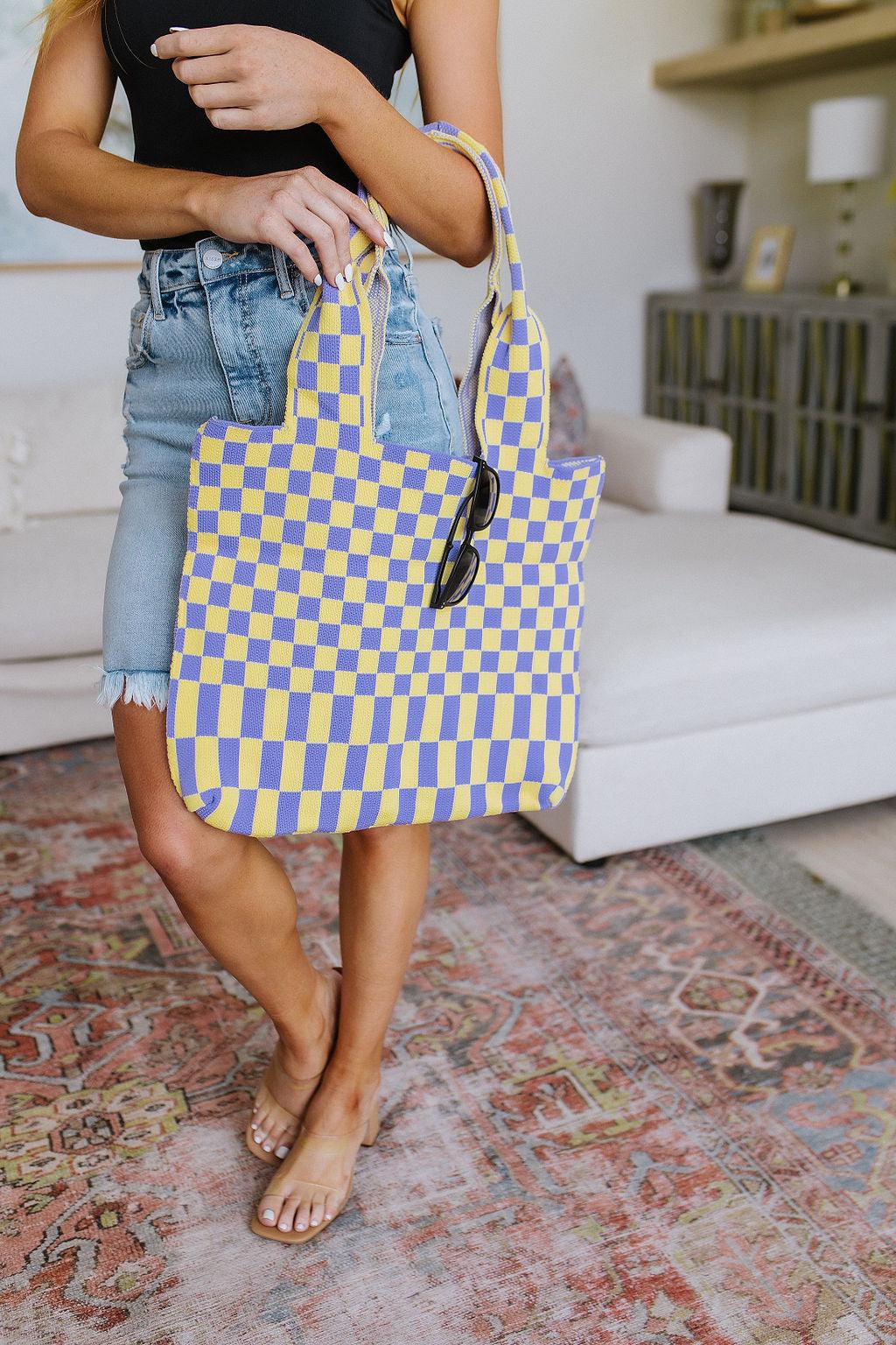 Checkerboard Lazy Wind Big Bag in Lilac & Yellow Womens Ave Shops   