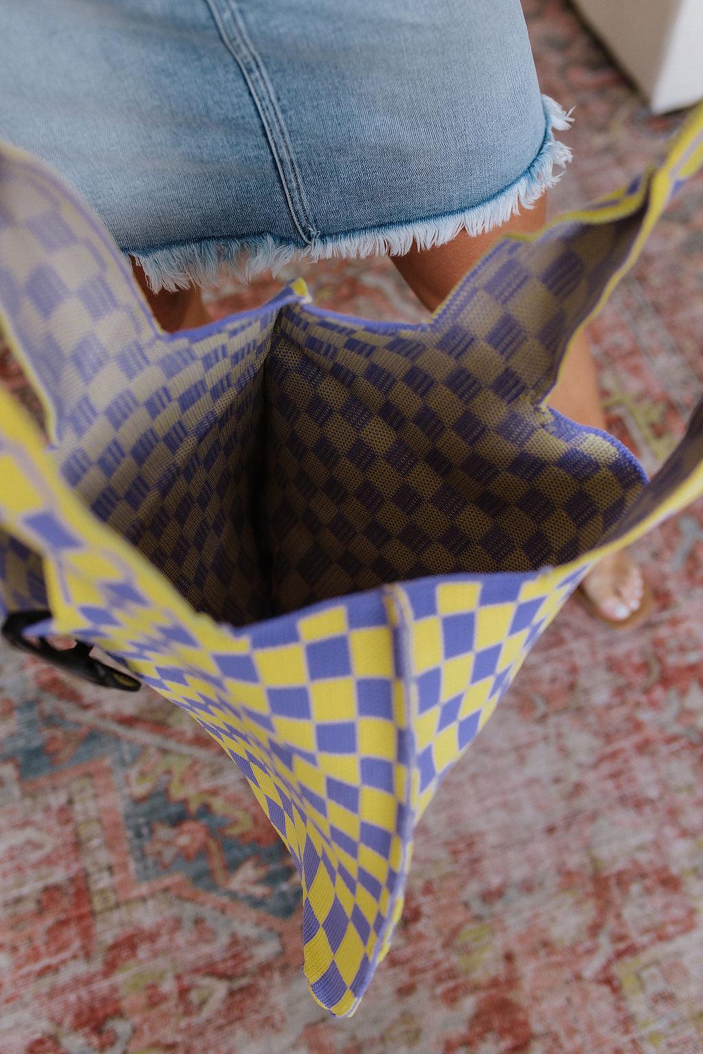 Checkerboard Lazy Wind Big Bag in Lilac & Yellow Womens Ave Shops   