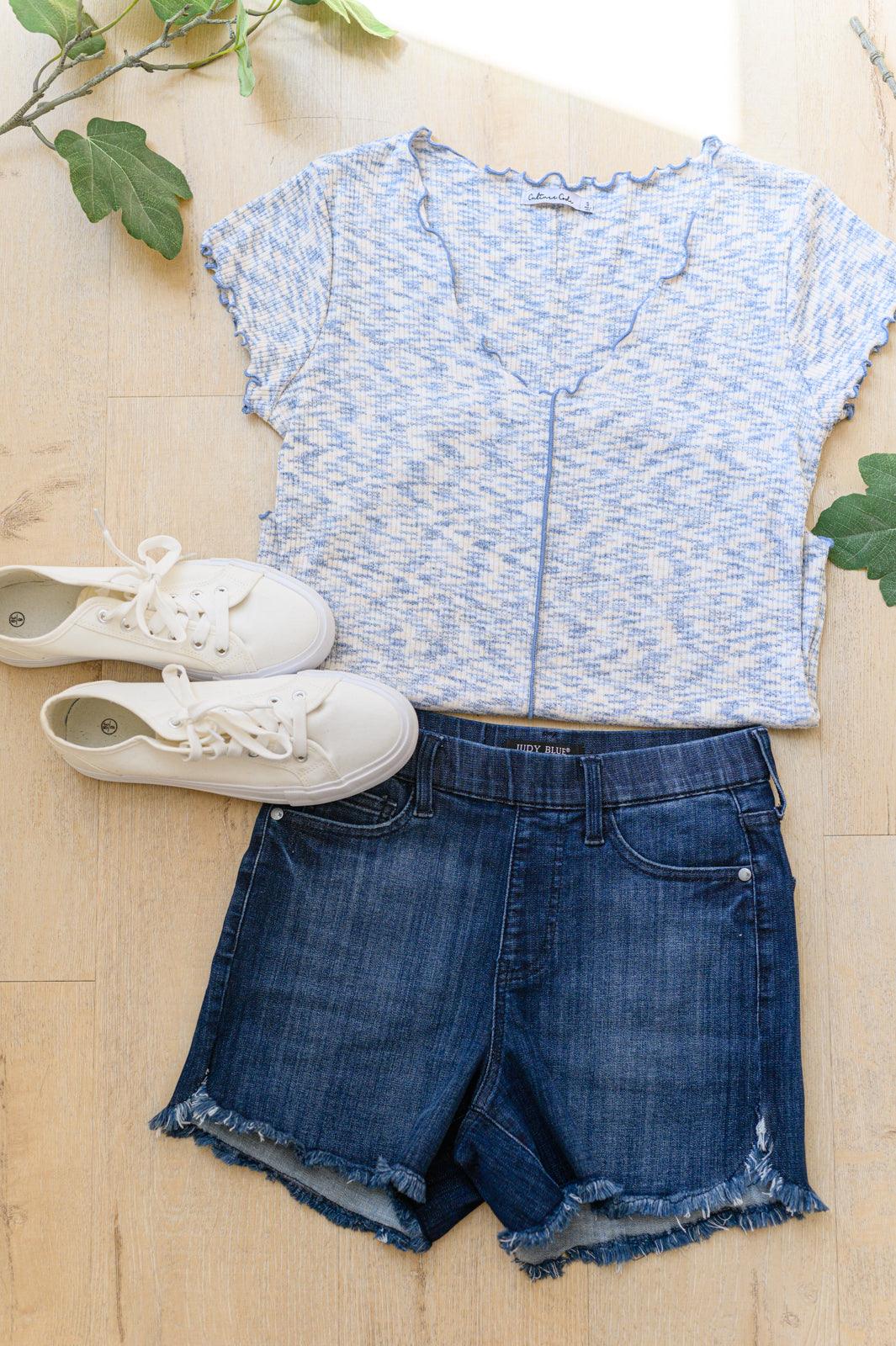 Count Me In Cap Sleeve Top in Blue Womens Ave Shops   