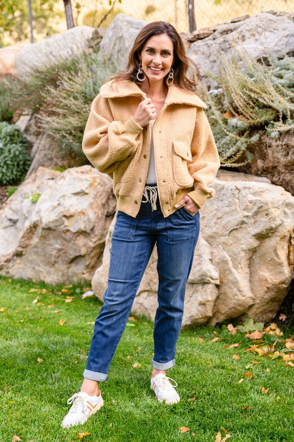 Don't Stress Oversized Collar Sherpa Jacket In Taupe Womens Ave Shops   
