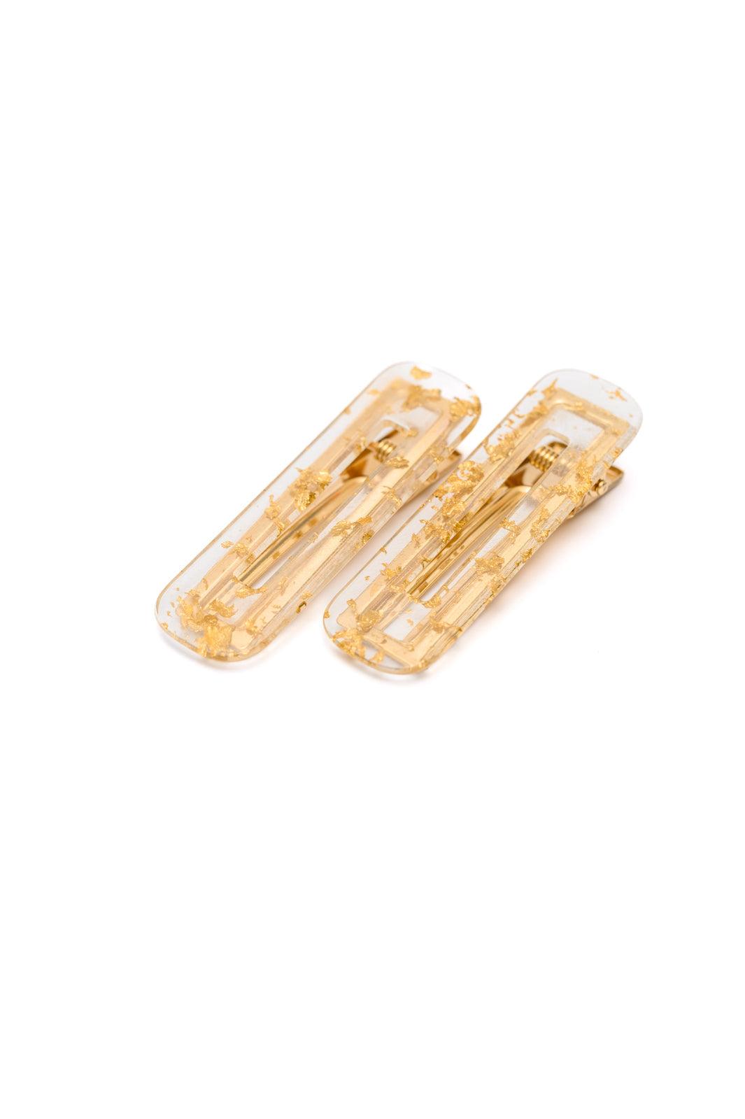 Double Trouble 2 Pack Hair Clip in Gold Leaf Womens Ave Shops   
