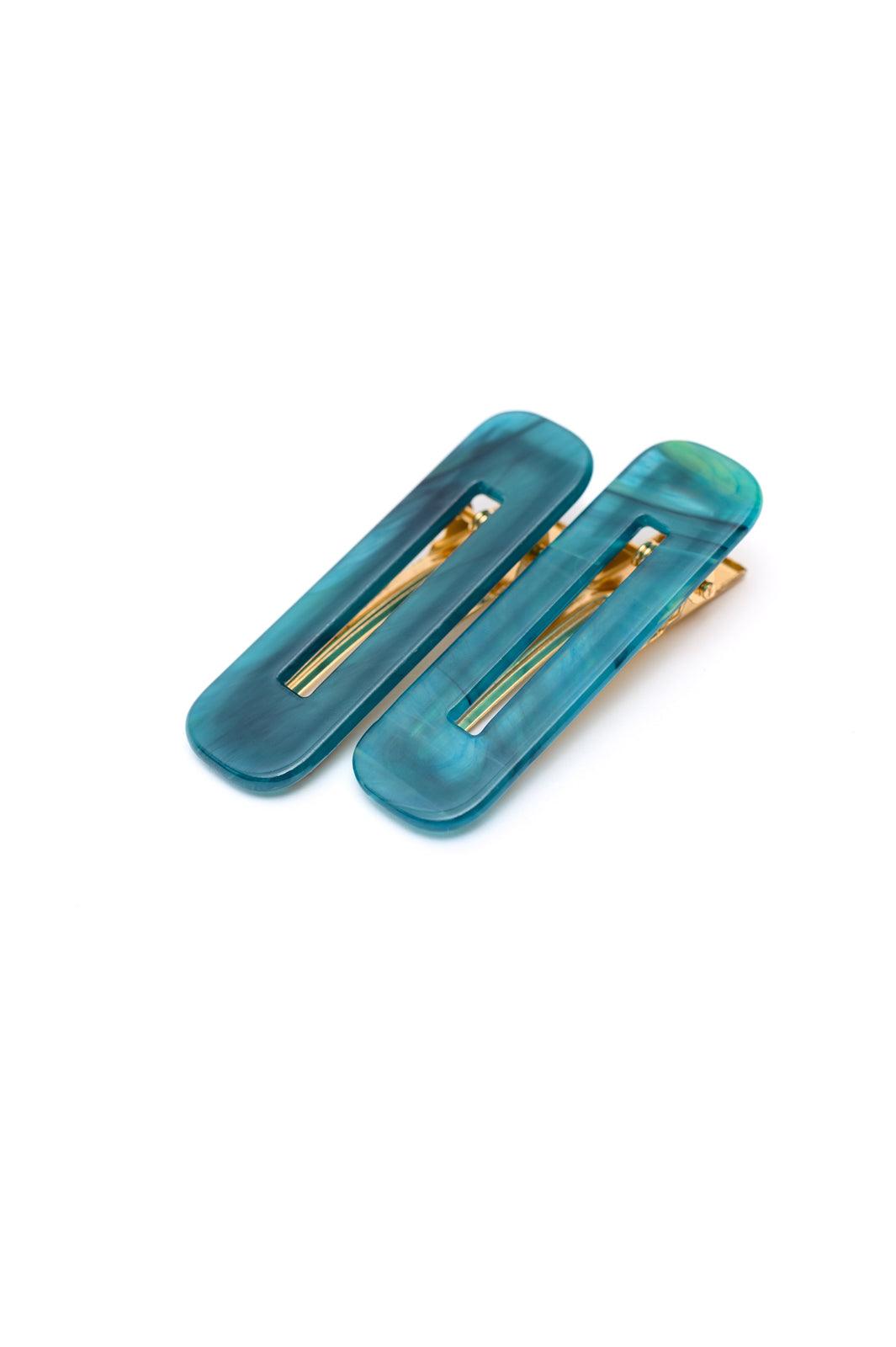 Double Trouble 2 Pack Hair Clip in Sea Blue Womens Ave Shops   