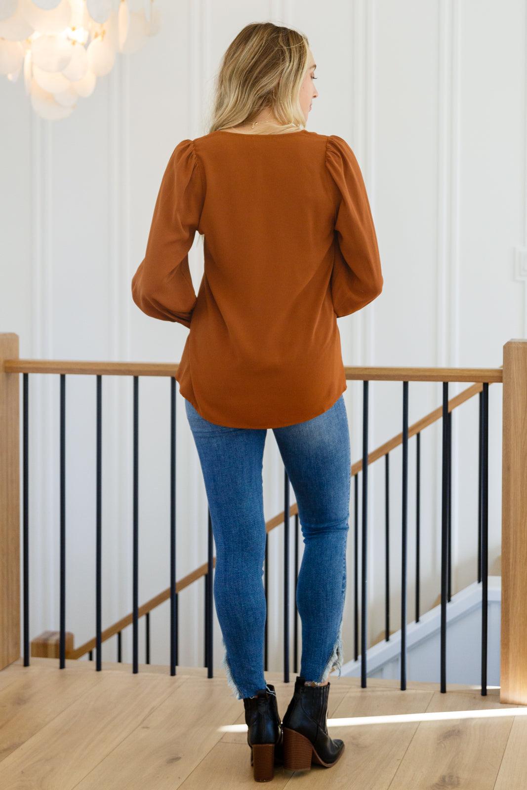 Enjoy This Moment V Neck Blouse In Toffee Womens Ave Shops   