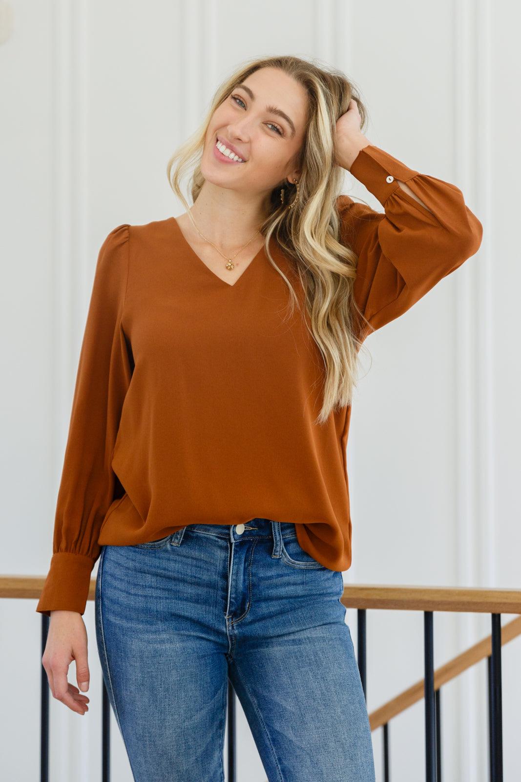 Enjoy This Moment V Neck Blouse In Toffee Womens Ave Shops   