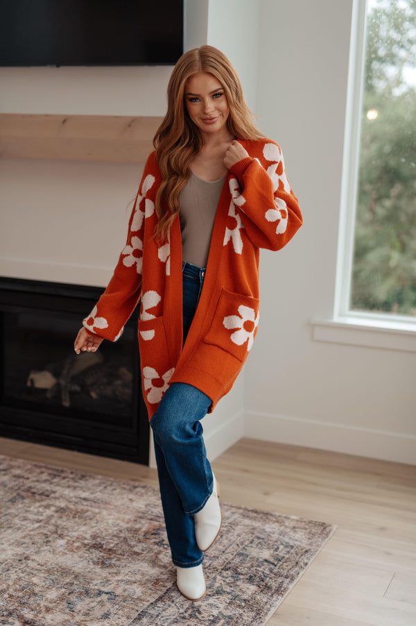 Enough Anyways Floral Cardigan in Burnt Orange Womens Ave Shops   