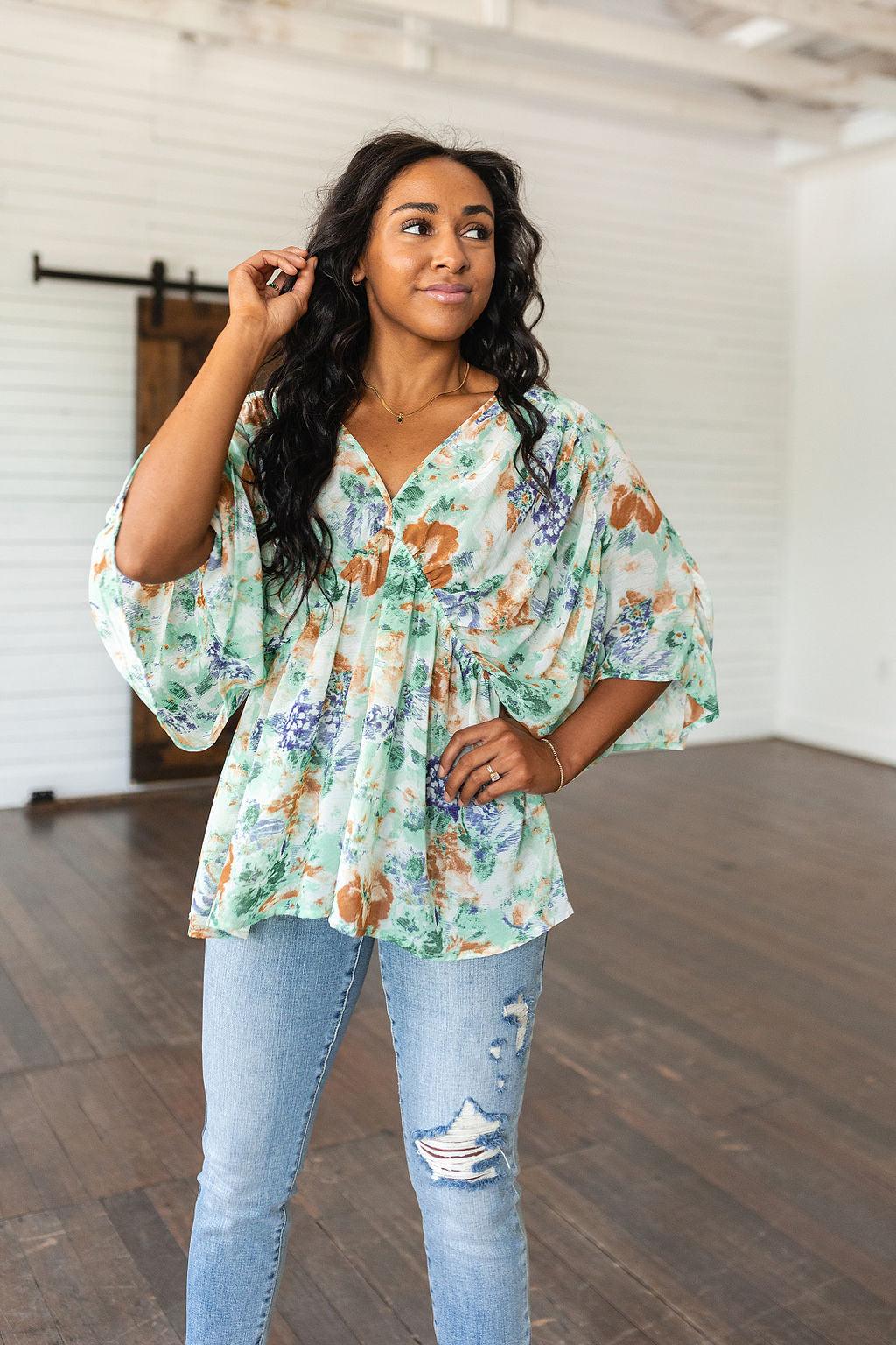 Fabled in Floral Draped Peplum Top in Ivory Womens Ave Shops   