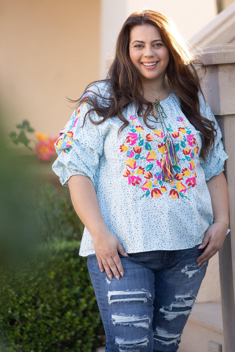 Fiesta Time Embroidered 3/4 Sleeve Giftmas Boutique Simplified   