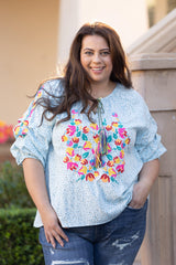 Fiesta Time Embroidered 3/4 Sleeve Giftmas Boutique Simplified   